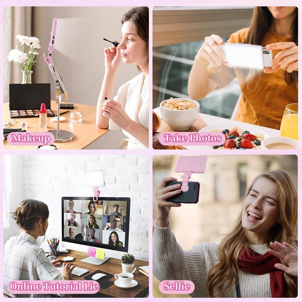 Luz LED para Selfie INS Rosa, Clip Portátil, 3 Modos, 2000mAh