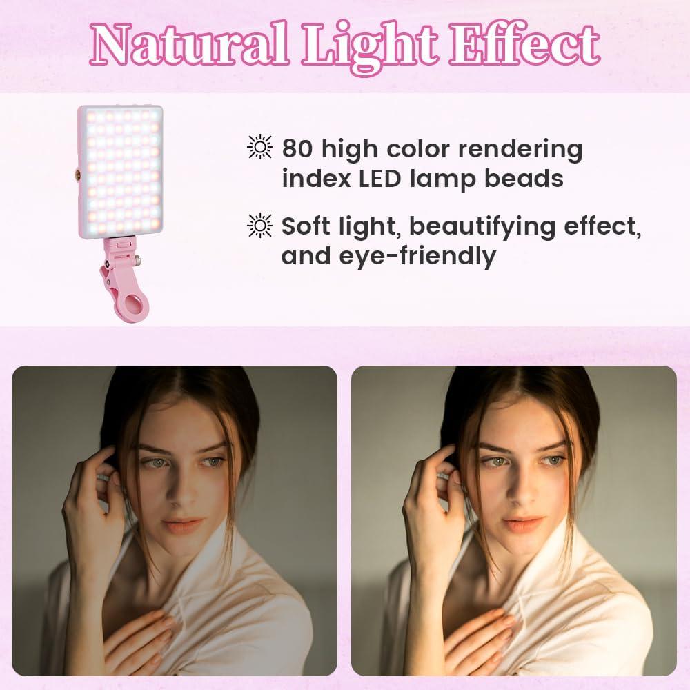 Luz LED para Selfie INS Rosa, Clip Portátil, 3 Modos, 2000mAh