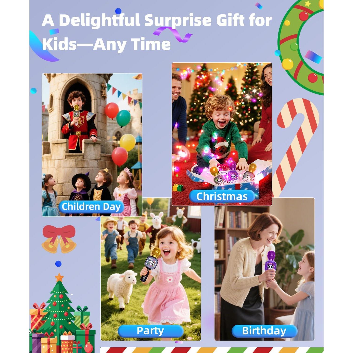 Micrófono Karaoke Bluetooth Qnxoatr X7 para Niños - Altavoz LED