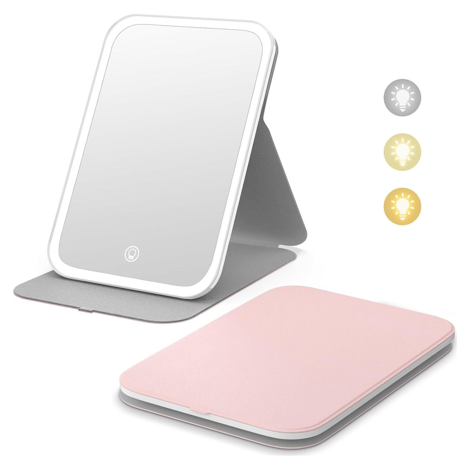 Espejo de Maquillaje Kintion LED Portátil Rosa 8" con Luz