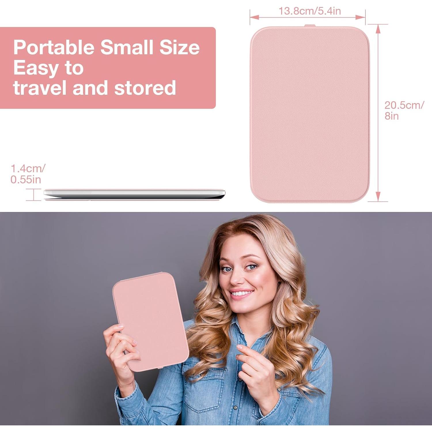 Espejo de Maquillaje Kintion LED Portátil Rosa 8" con Luz