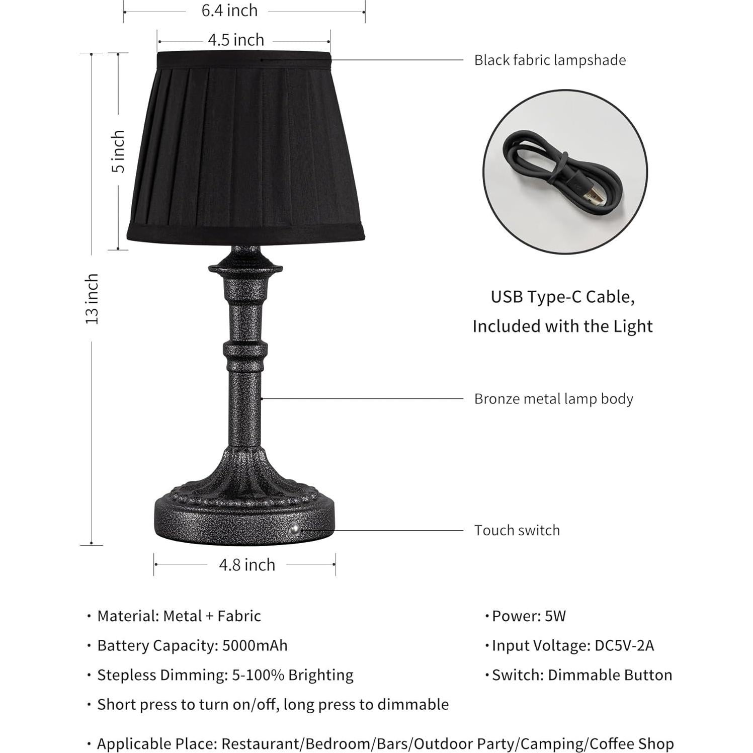 KDG Lámpara de Mesa Inalámbrica LED 2 Piezas 5000mAh Plata