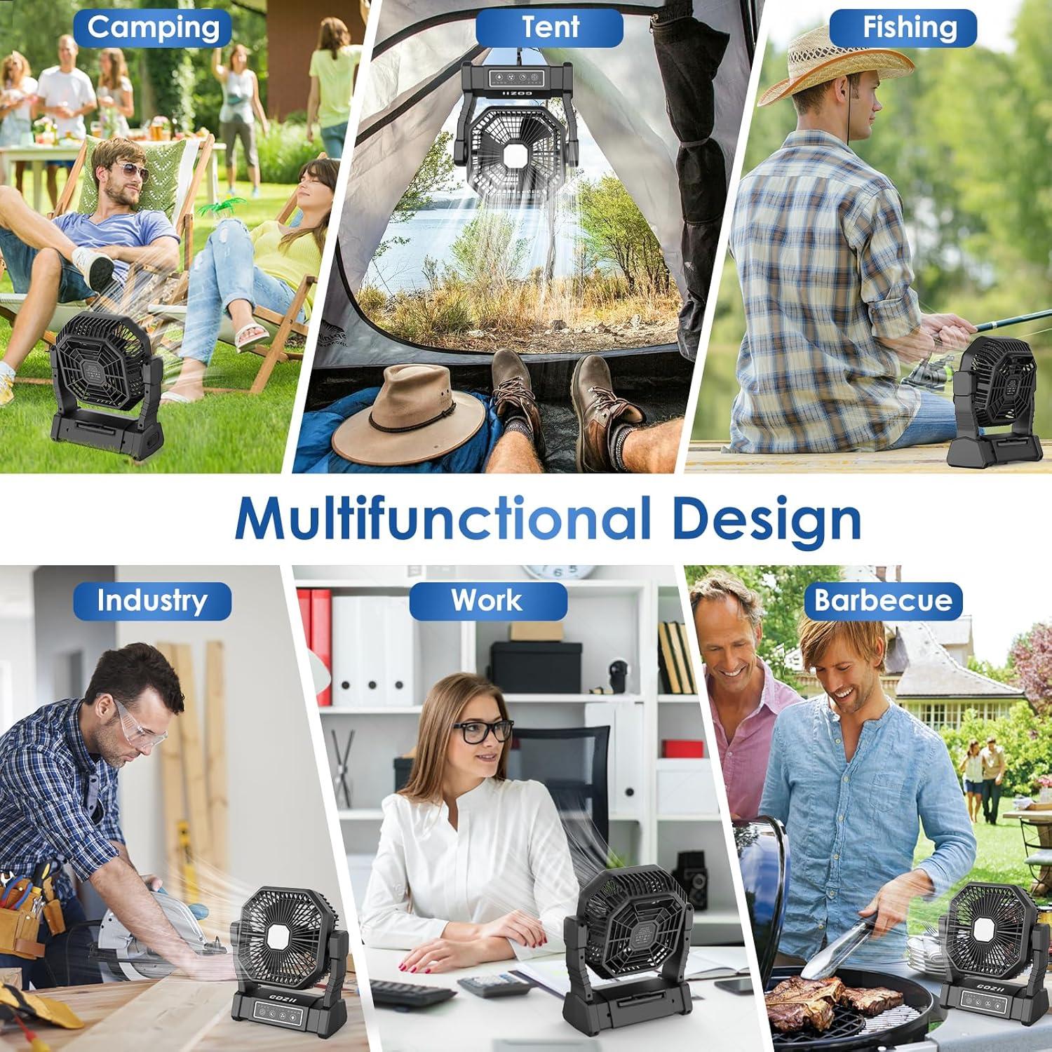 Ventilador a Batería COZII HY8206 Recargable 20000mAh con Linterna LED