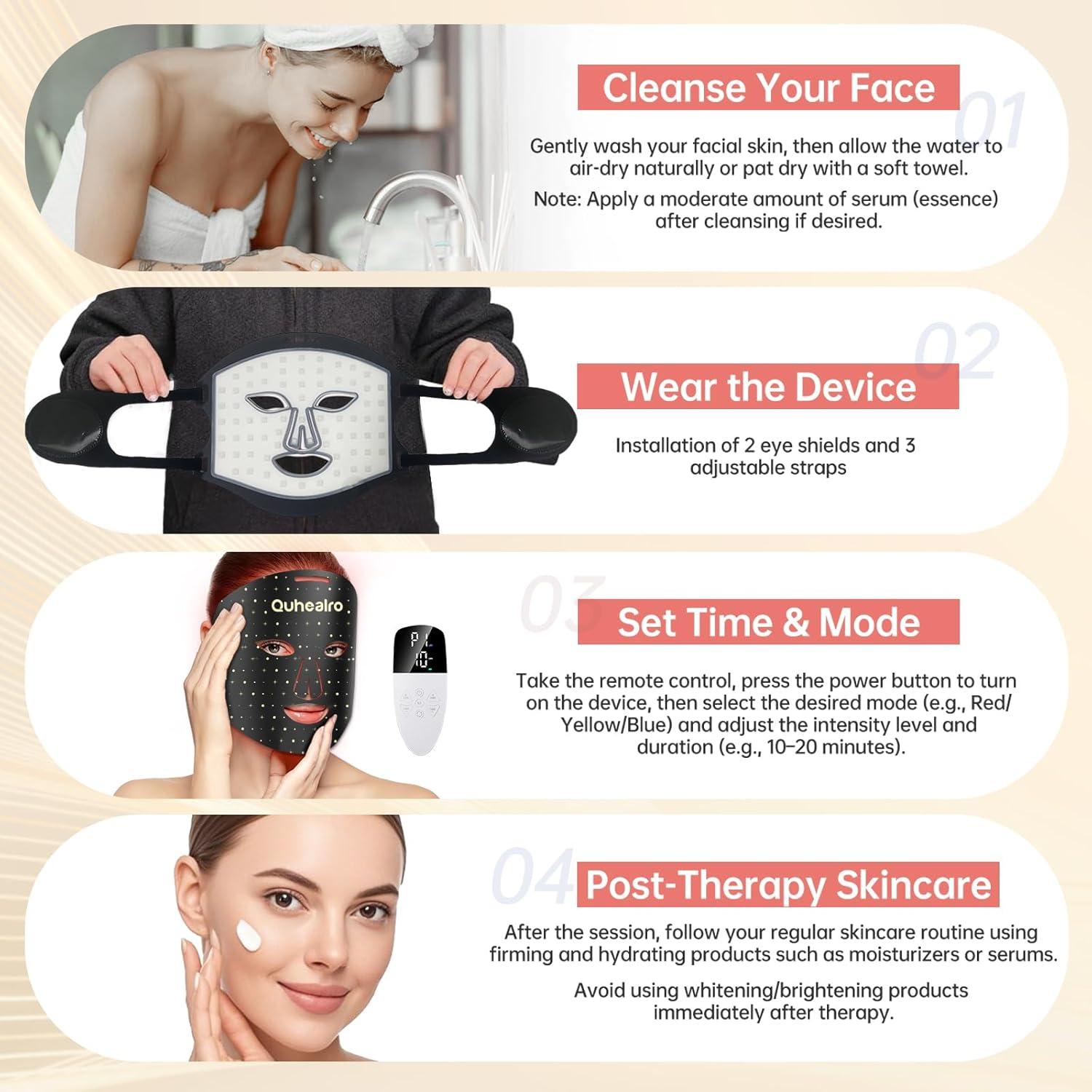 Máscara de Terapia de Luz Roja Quhealro LED 850nm 3 Modos