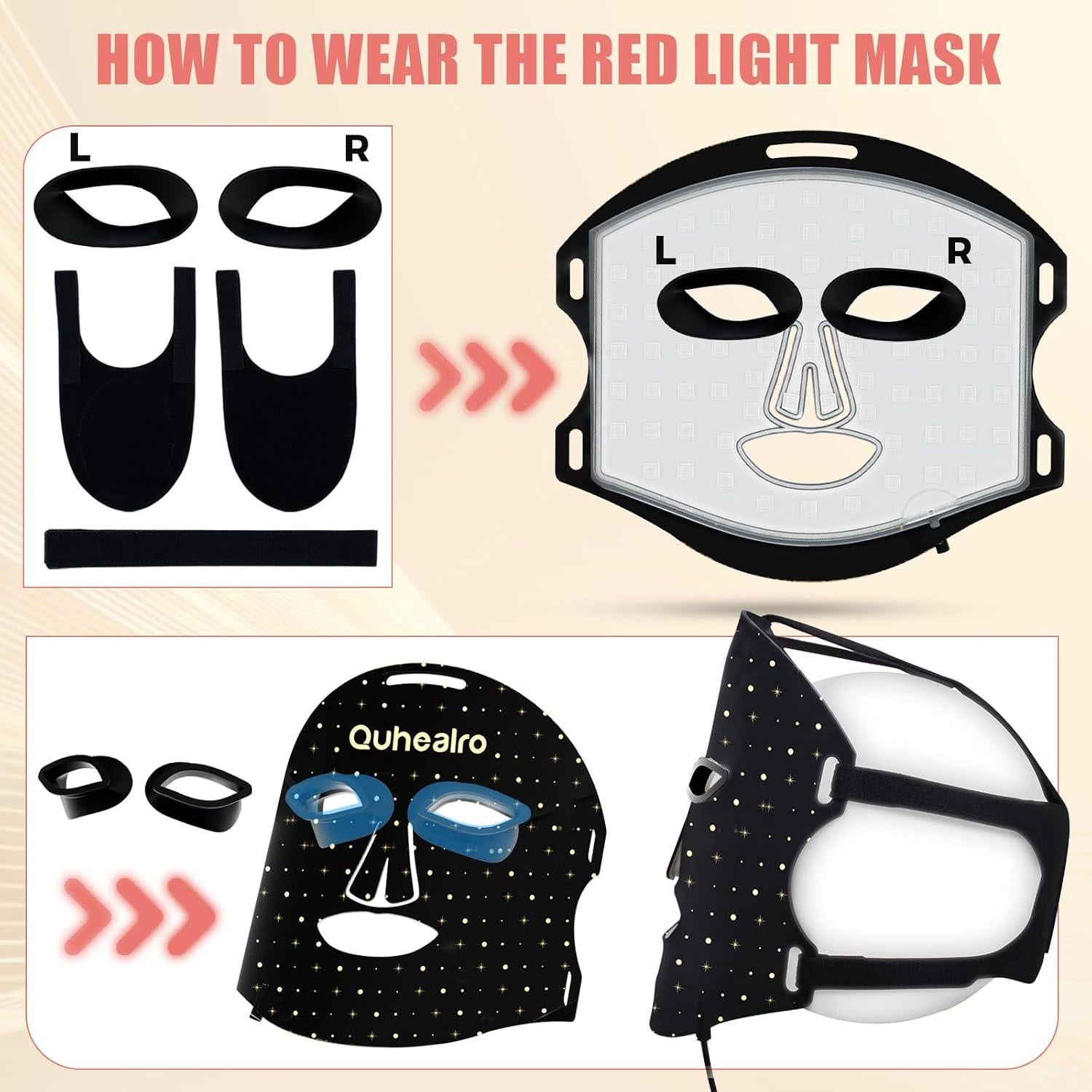 Máscara de Terapia de Luz Roja Quhealro LED 850nm 3 Modos