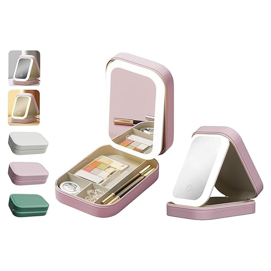 Estuche de Maquillaje LED YUANHAILI Rosa con Espejo Ajustable