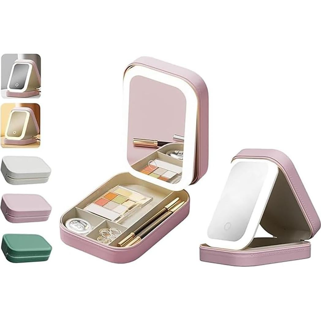 Estuche de Maquillaje LED YUANHAILI Rosa con Espejo Ajustable