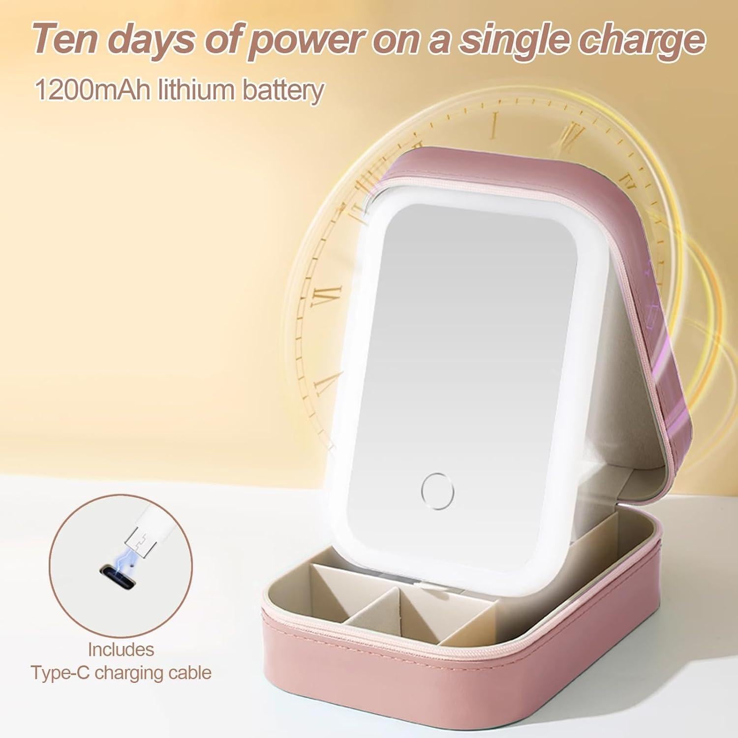 Estuche de Maquillaje LED YUANHAILI Rosa con Espejo Ajustable