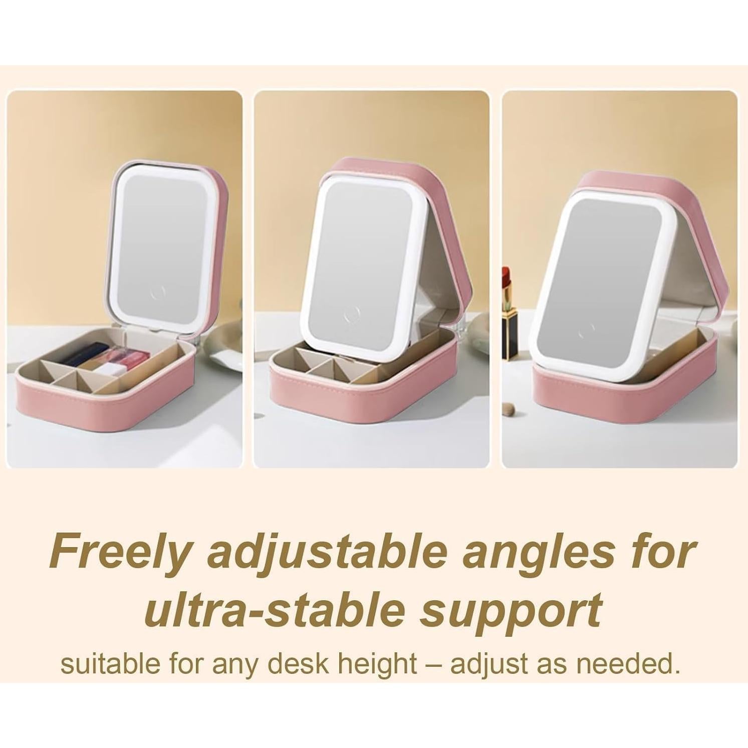 Estuche de Maquillaje LED YUANHAILI Rosa con Espejo Ajustable