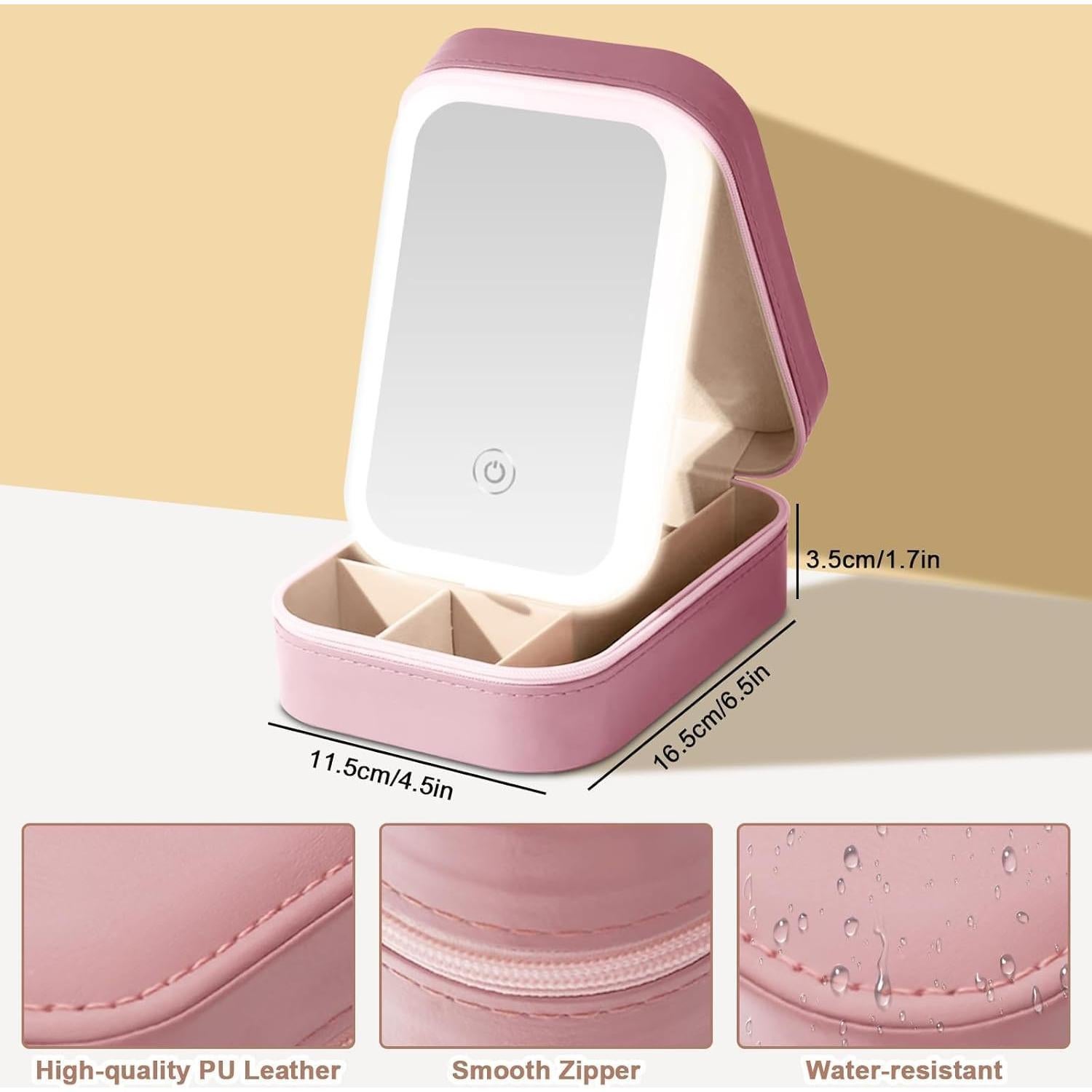 Estuche de Maquillaje LED YUANHAILI Rosa con Espejo Ajustable