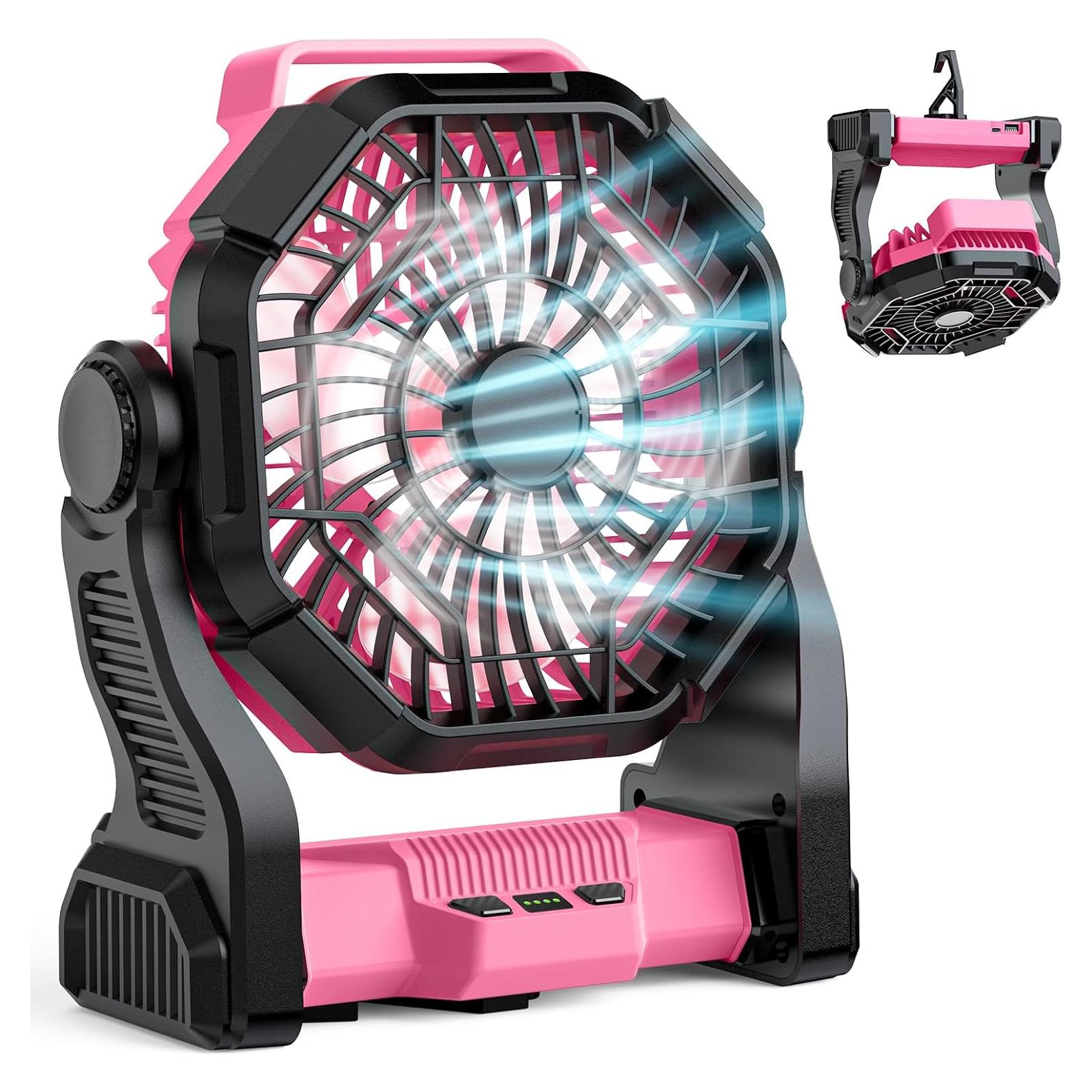 Ventilador de Camping Recargable MATULSA A23 10" Rosa con LED