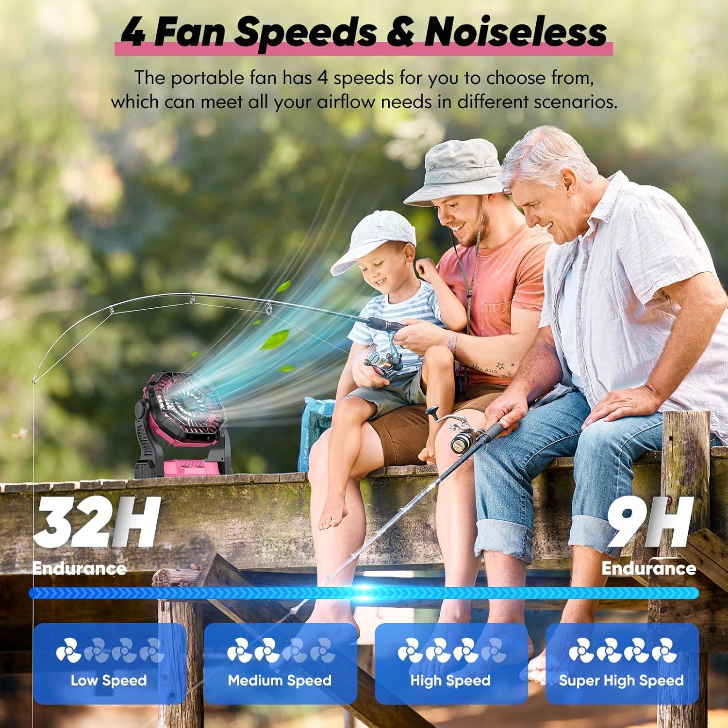 Ventilador de Camping Recargable MATULSA A23 10" Rosa con LED