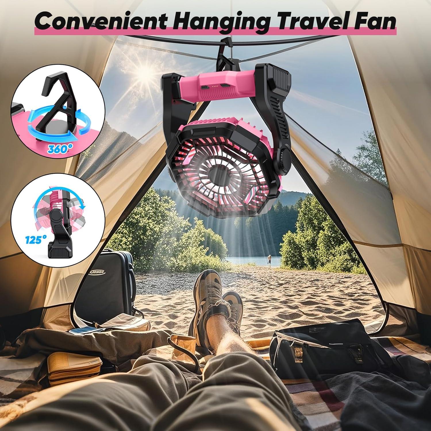 Ventilador de Camping Recargable MATULSA A23 10" Rosa con LED