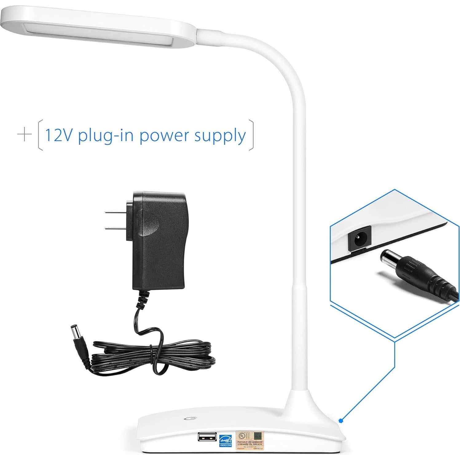 Lámpara de Escritorio LED IVY con USB - Regulable y Compacta