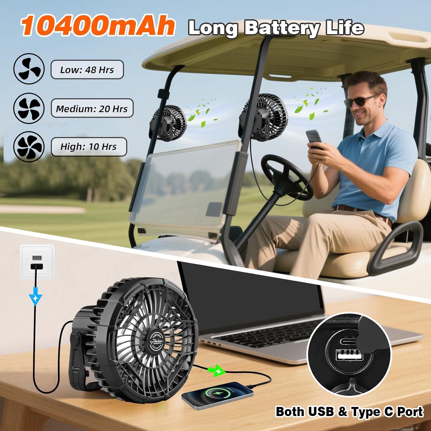 Ventilador Magnético Roykaw para Carro de Golf 10400 mAh Inalámbrico