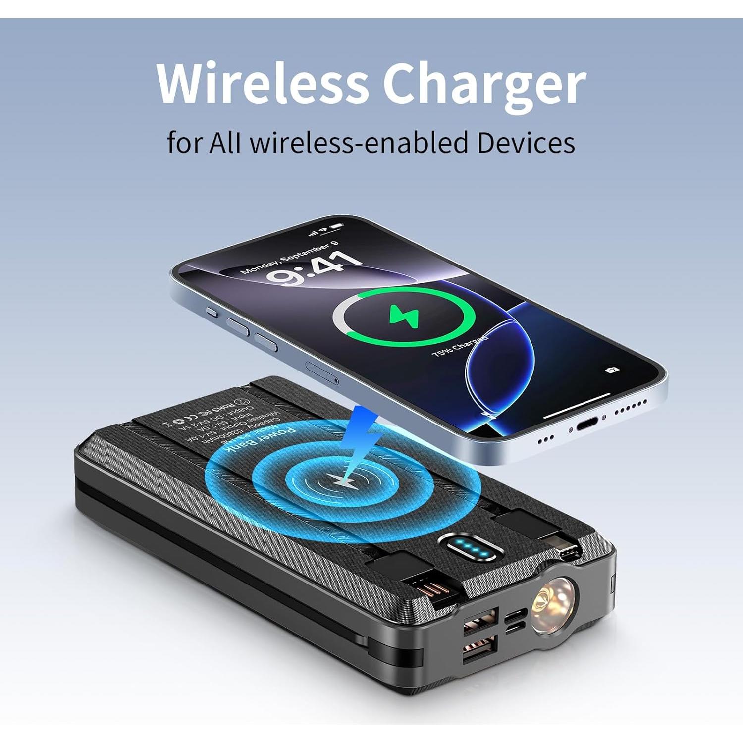 Banco de Energía Solar Portátil 52800mAh Carga Rápida con Linterna LED