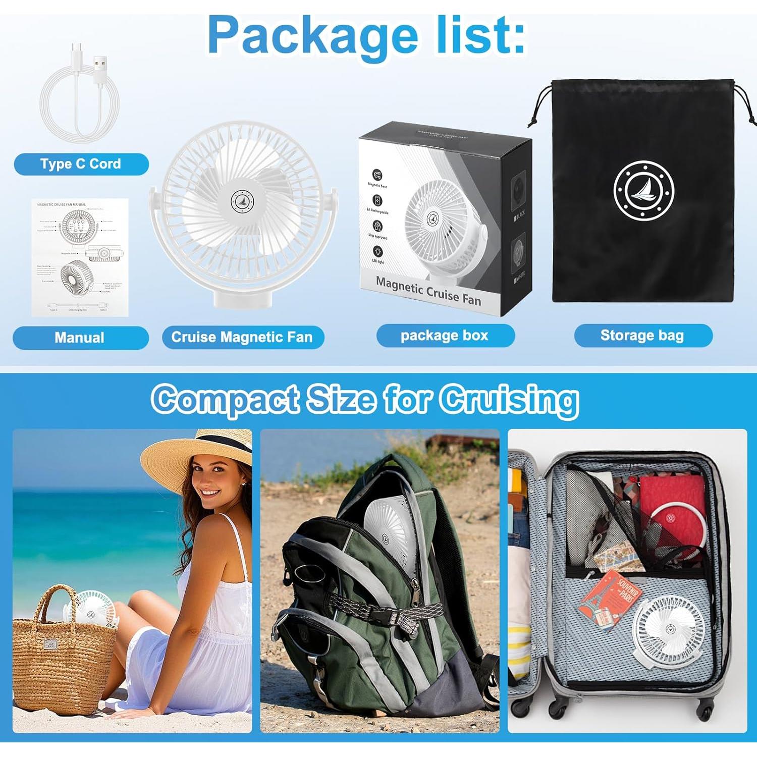 Ventilador de Crucero Magnético Fanopera 12000mAh 3 Velocidades