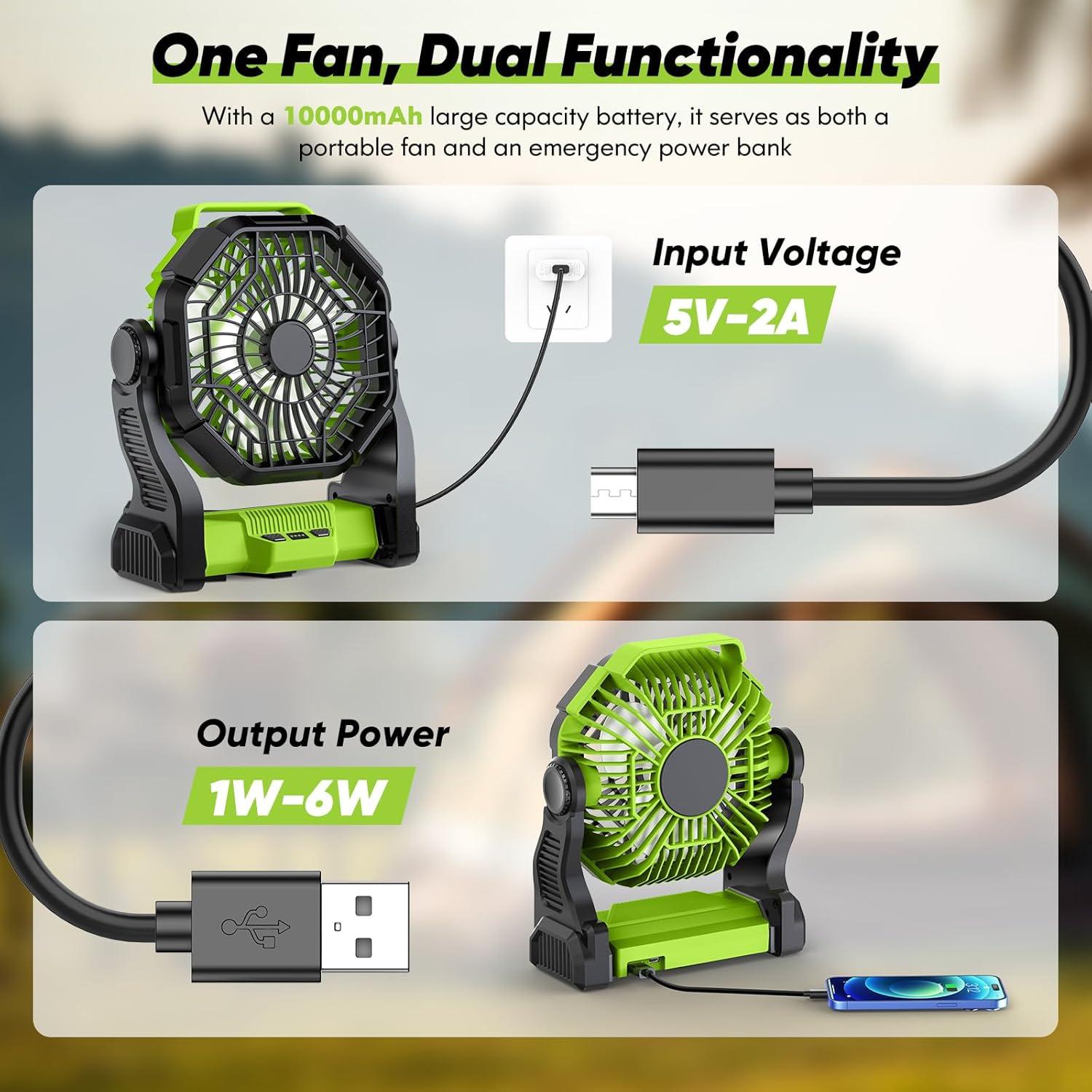 Ventilador Recargable Portátil MATULSA 10" Verde con LED