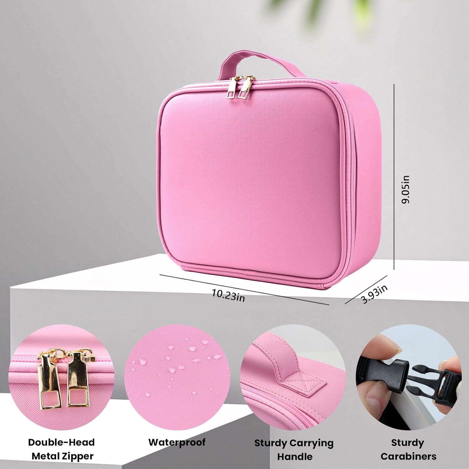 Bolsa de Maquillaje de Viaje SUILU con Espejo LED Rosa Oscuro