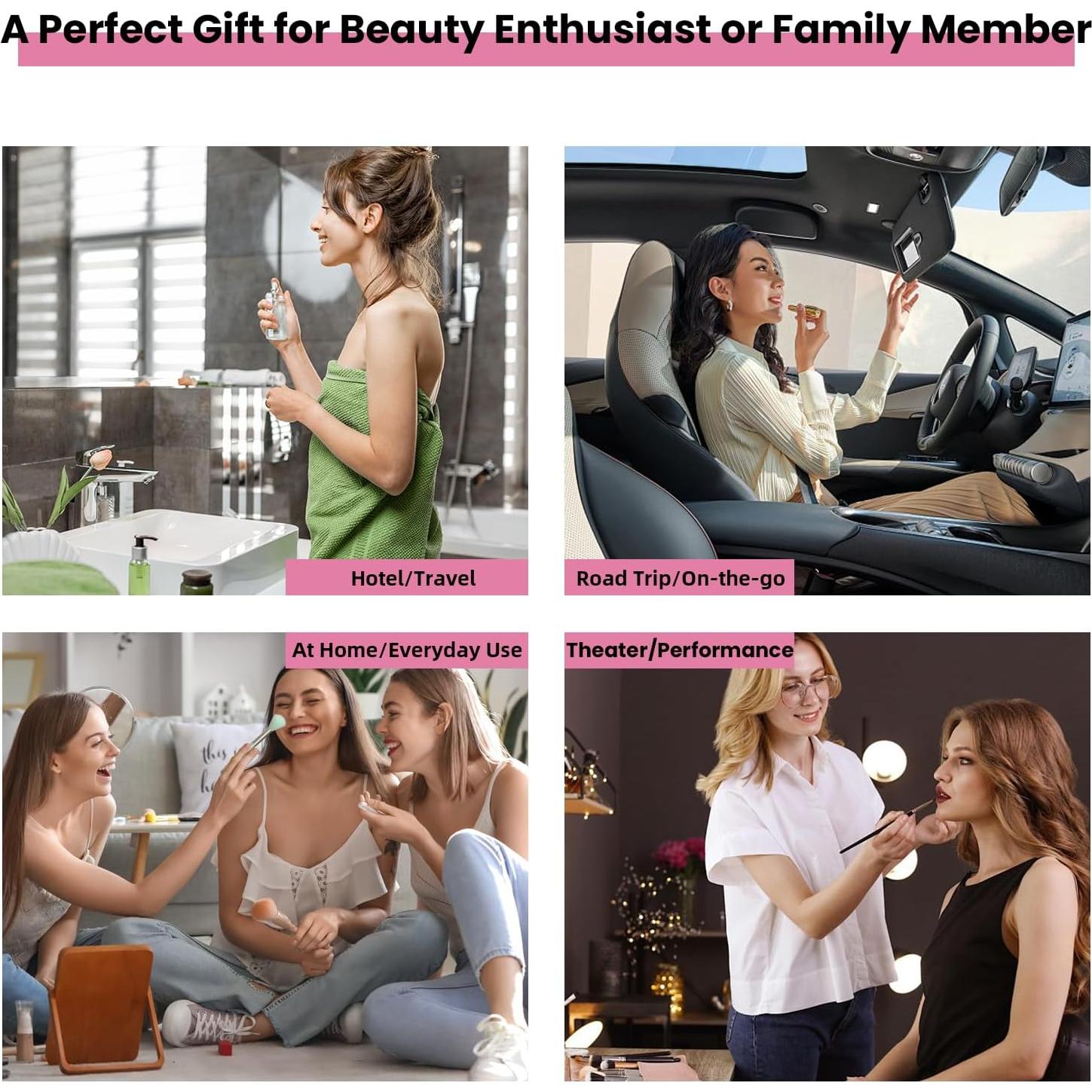 Bolsa de Maquillaje de Viaje SUILU con Espejo LED Rosa Oscuro