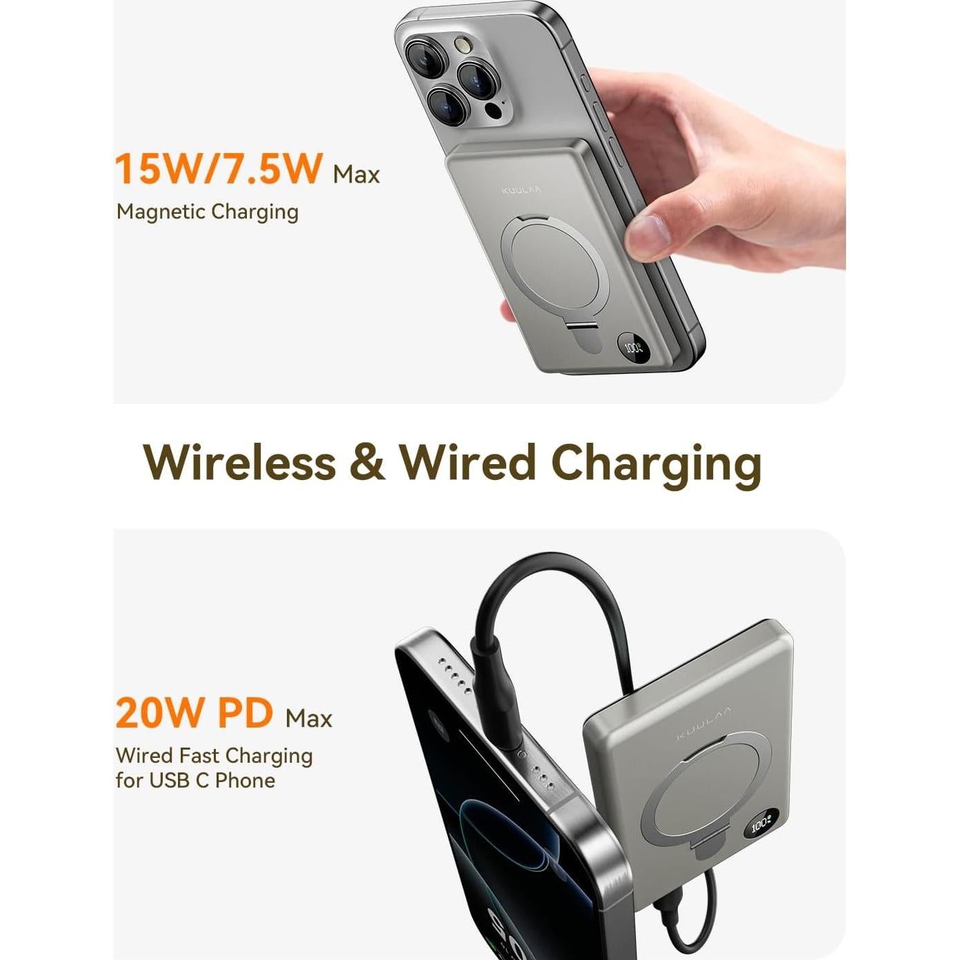 Banco de Poder Inalámbrico Kuulaa 10000mAh MagSafe 20W LED