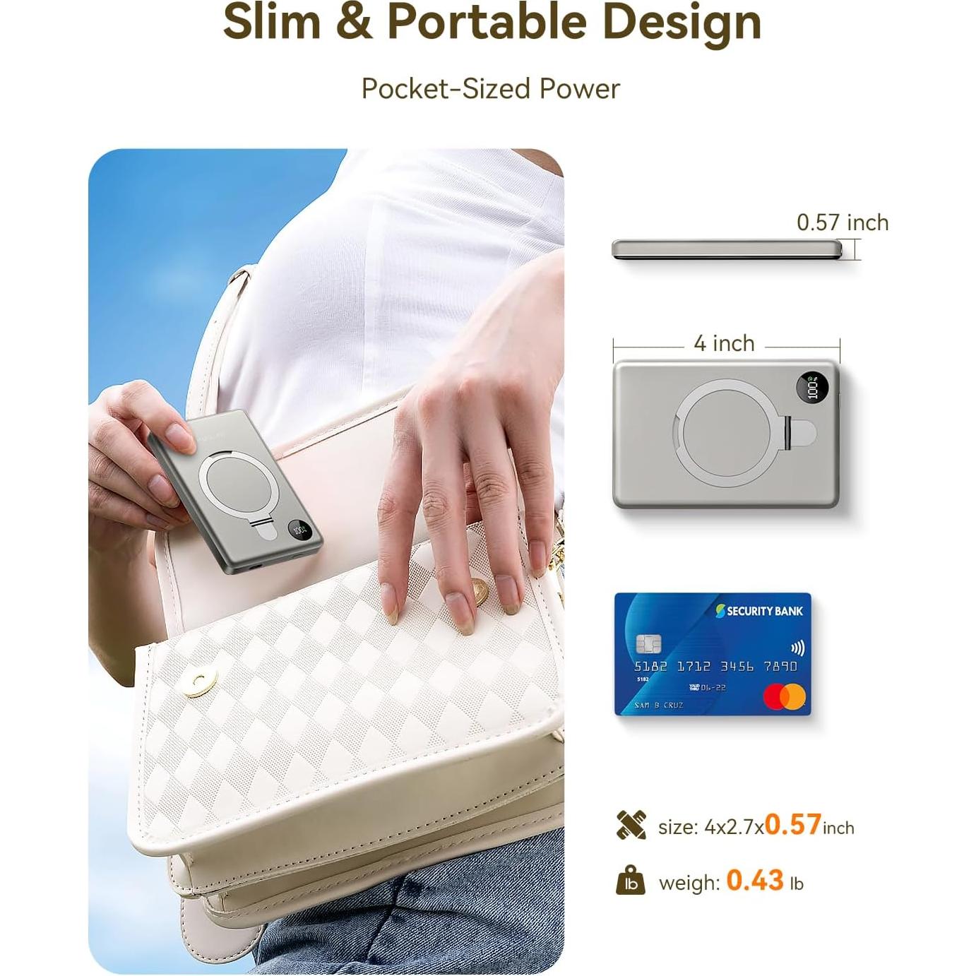 Banco de Poder Inalámbrico Kuulaa 10000mAh MagSafe 20W LED