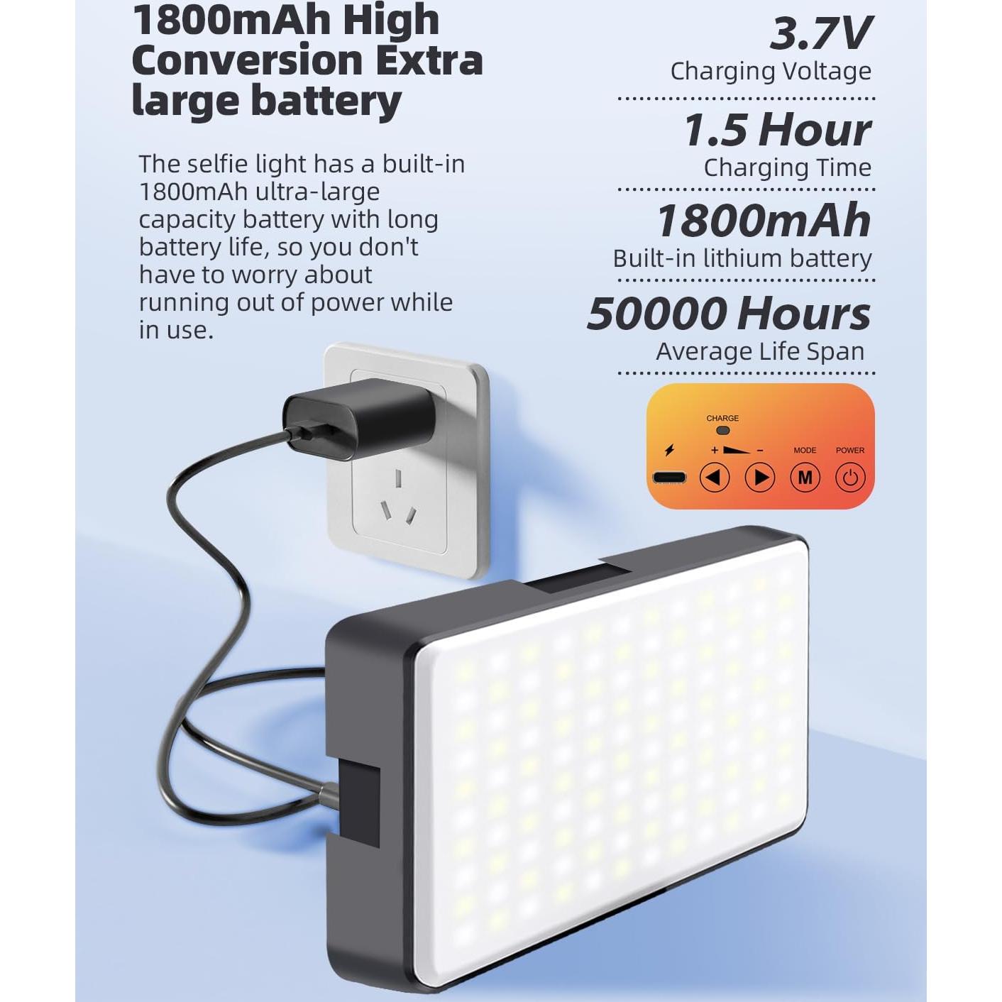 Luz LED Portátil FJHEPERPOO para Selfie 1800mAh 3 Modos