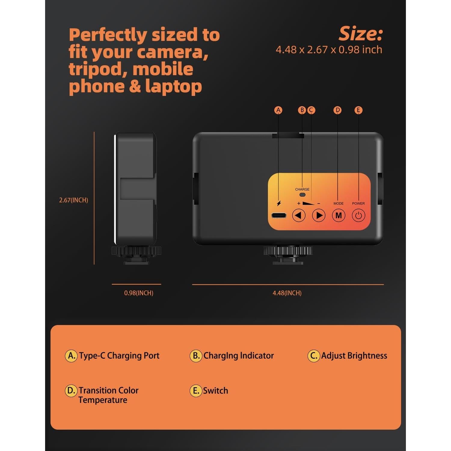 Luz LED Portátil FJHEPERPOO para Selfie 1800mAh 3 Modos