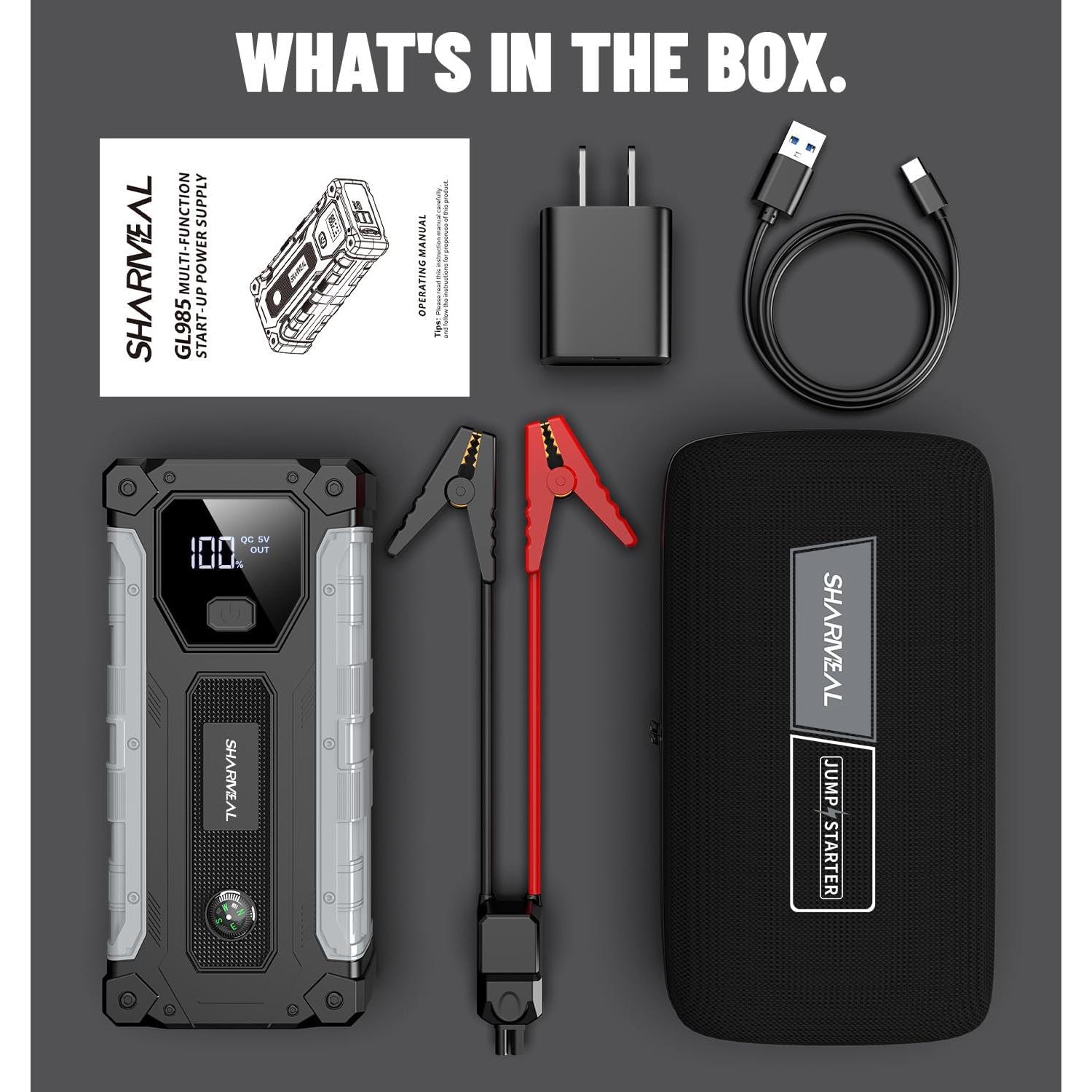 Arrancador de Coche Sharmeal GL985 5000A 12V Portátil con Luz LED