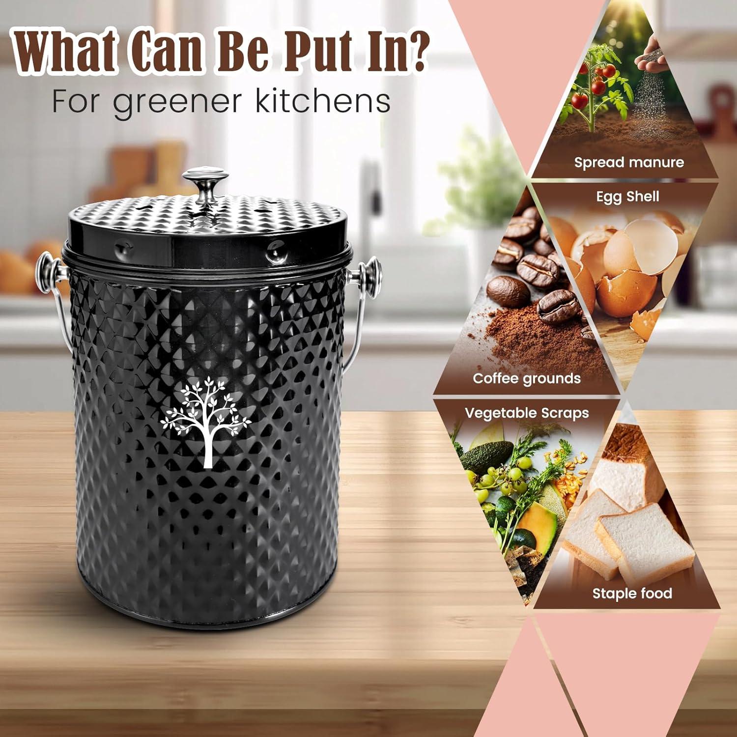 Cubo de Compostaje AOSION 3.8L Sin Olores Negro para Cocina