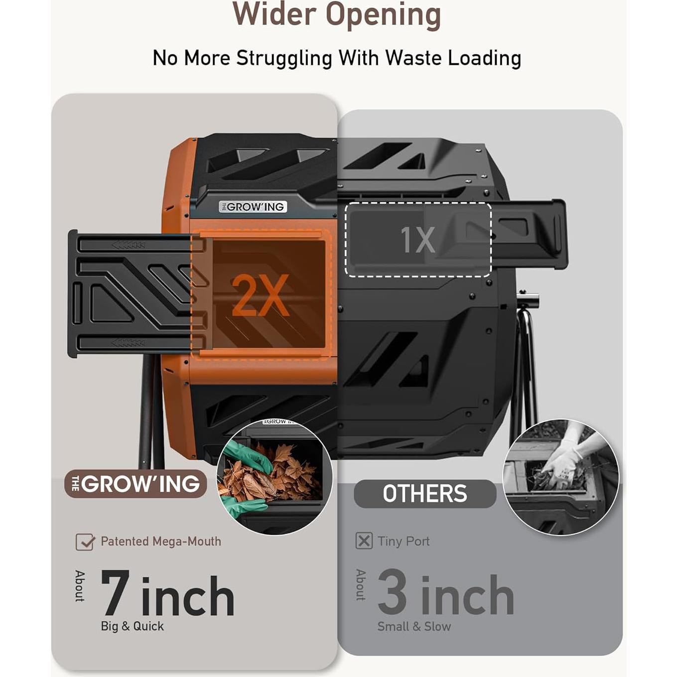 Contenedor de Compostaje Giratorio THE GROW'ING 43 Galones Naranja