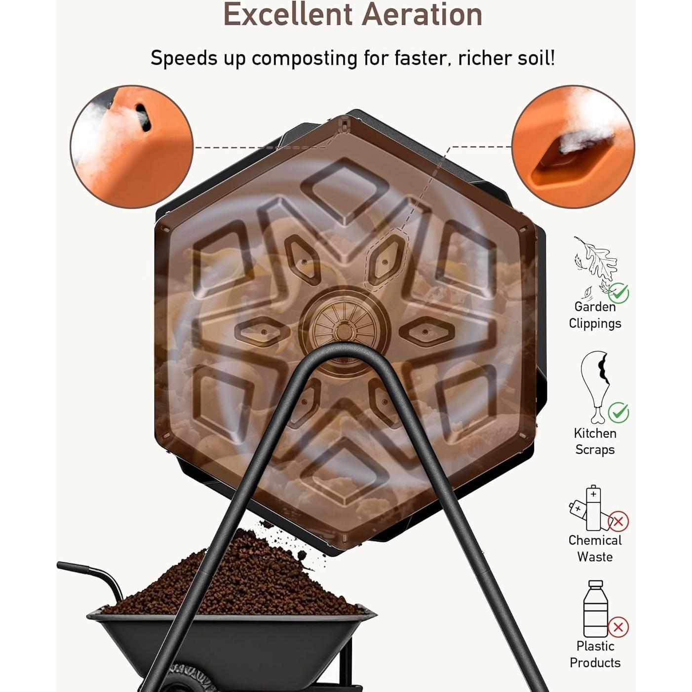 Contenedor de Compostaje Giratorio THE GROW'ING 43 Galones Naranja