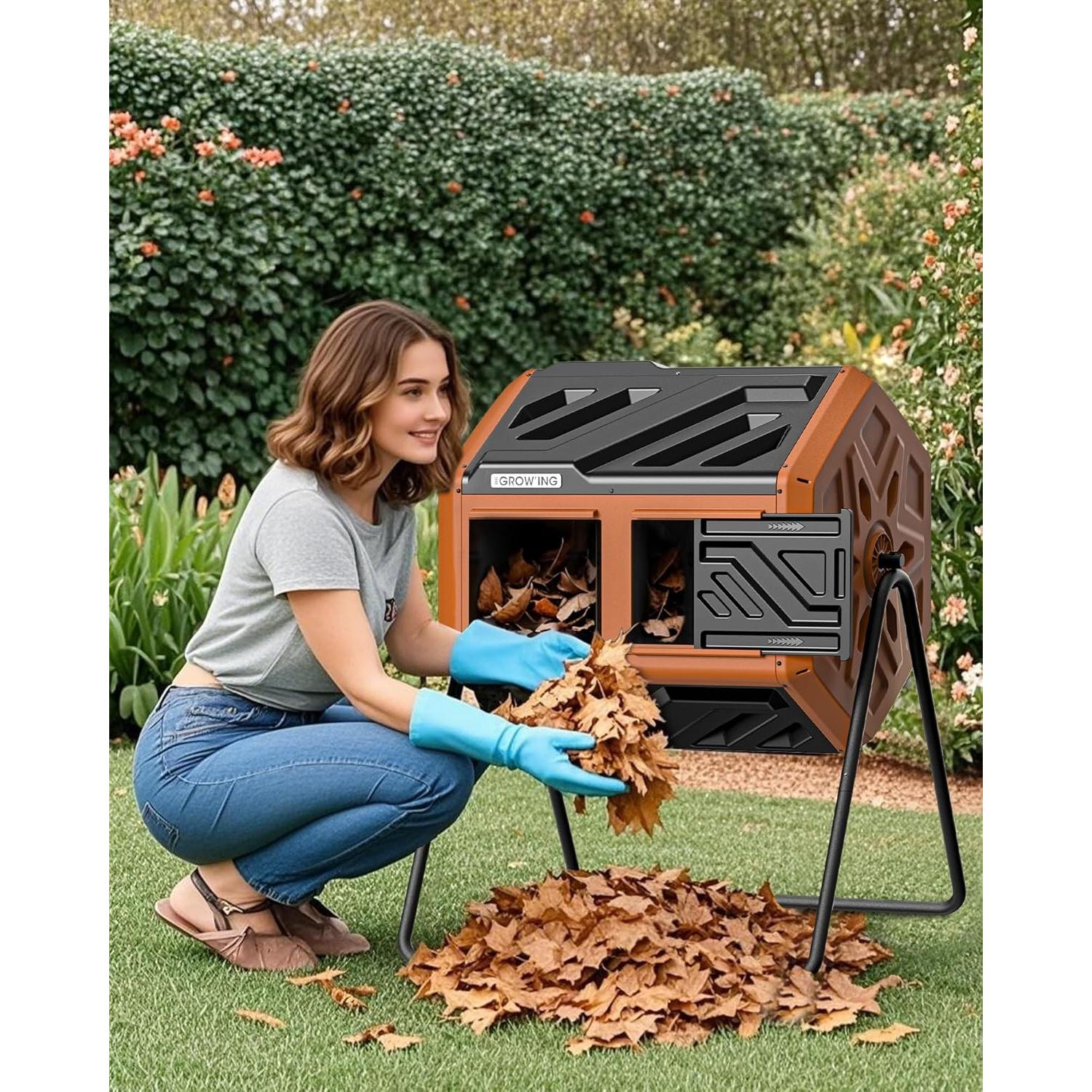 Contenedor de Compostaje Giratorio THE GROW'ING 43 Galones Naranja