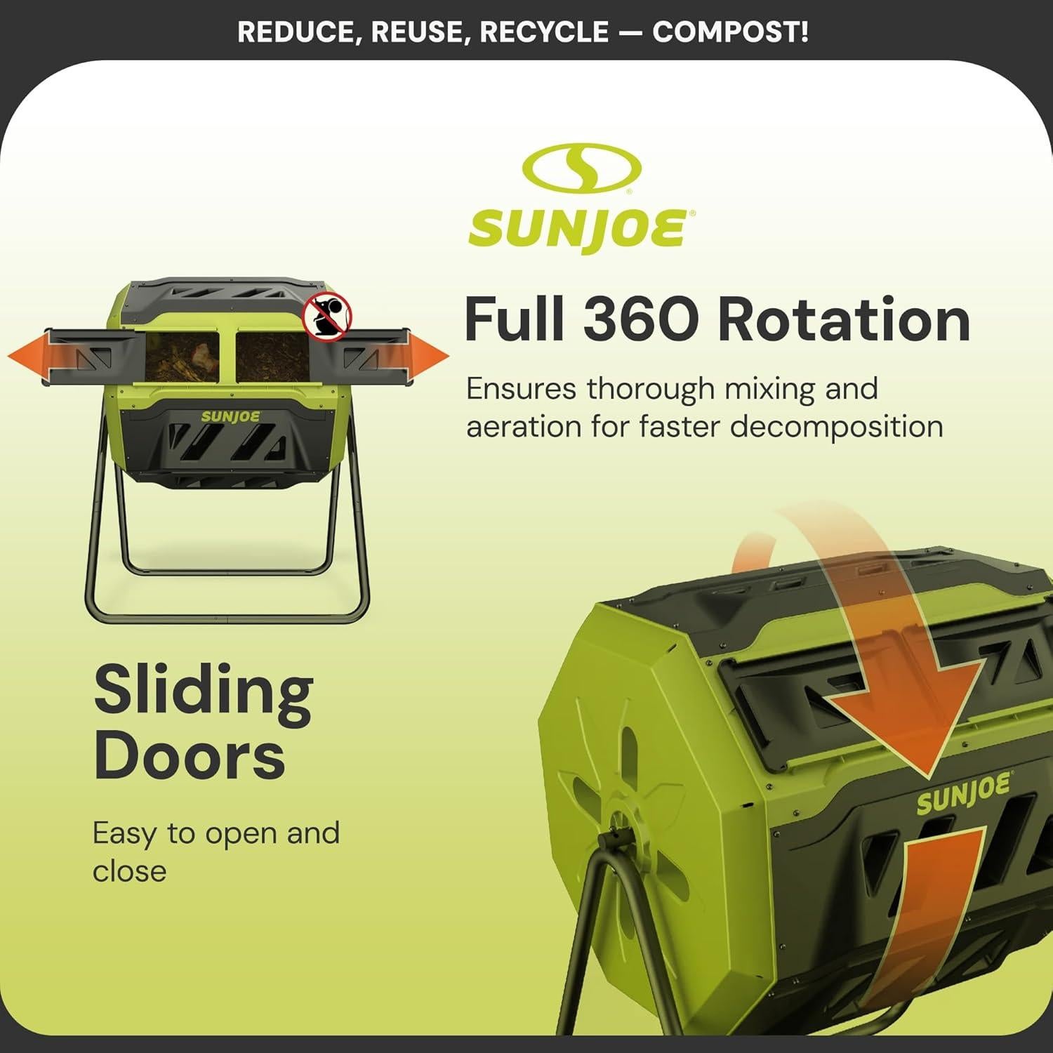 Compostador Doble Cámara Sun Joe 159L con Aeración Avanzada