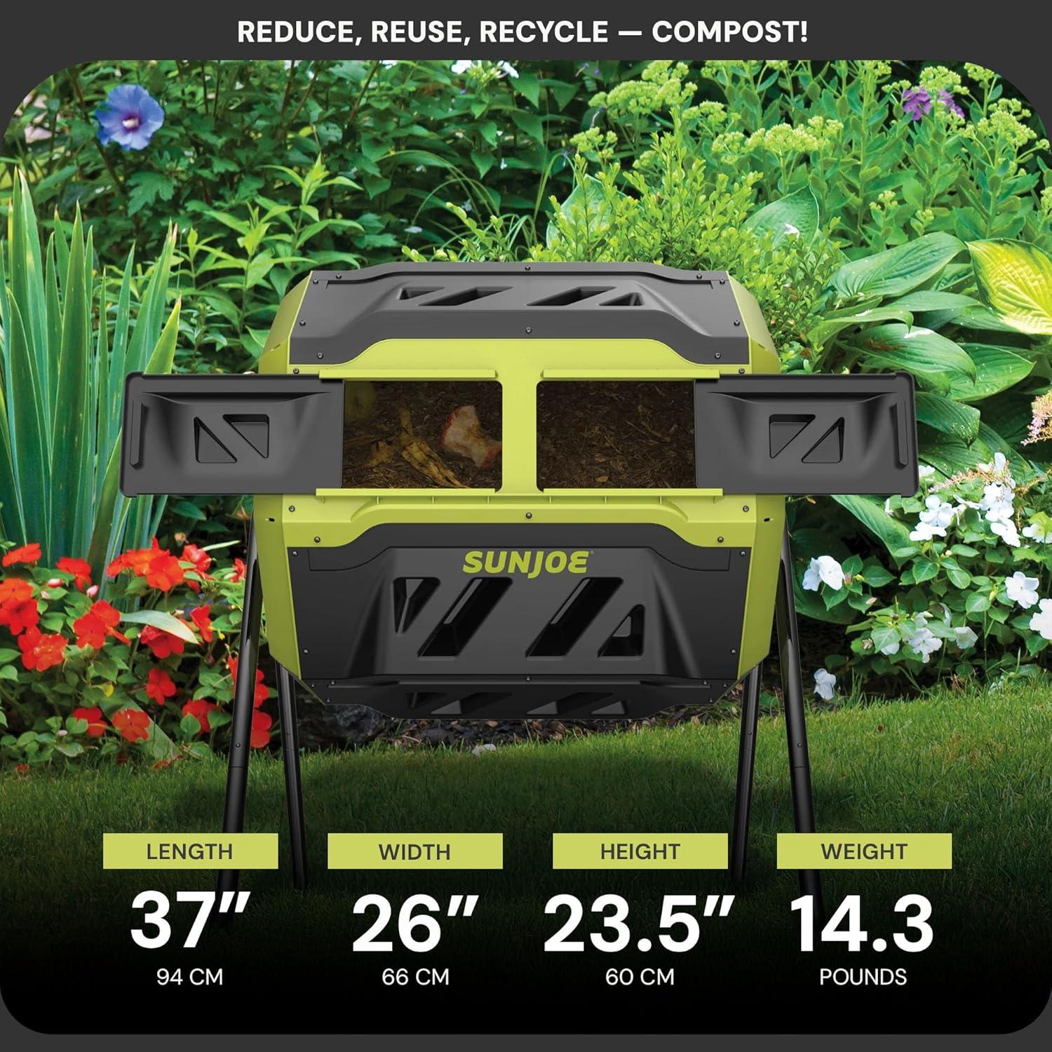 Compostador Doble Cámara Sun Joe 159L con Aeración Avanzada