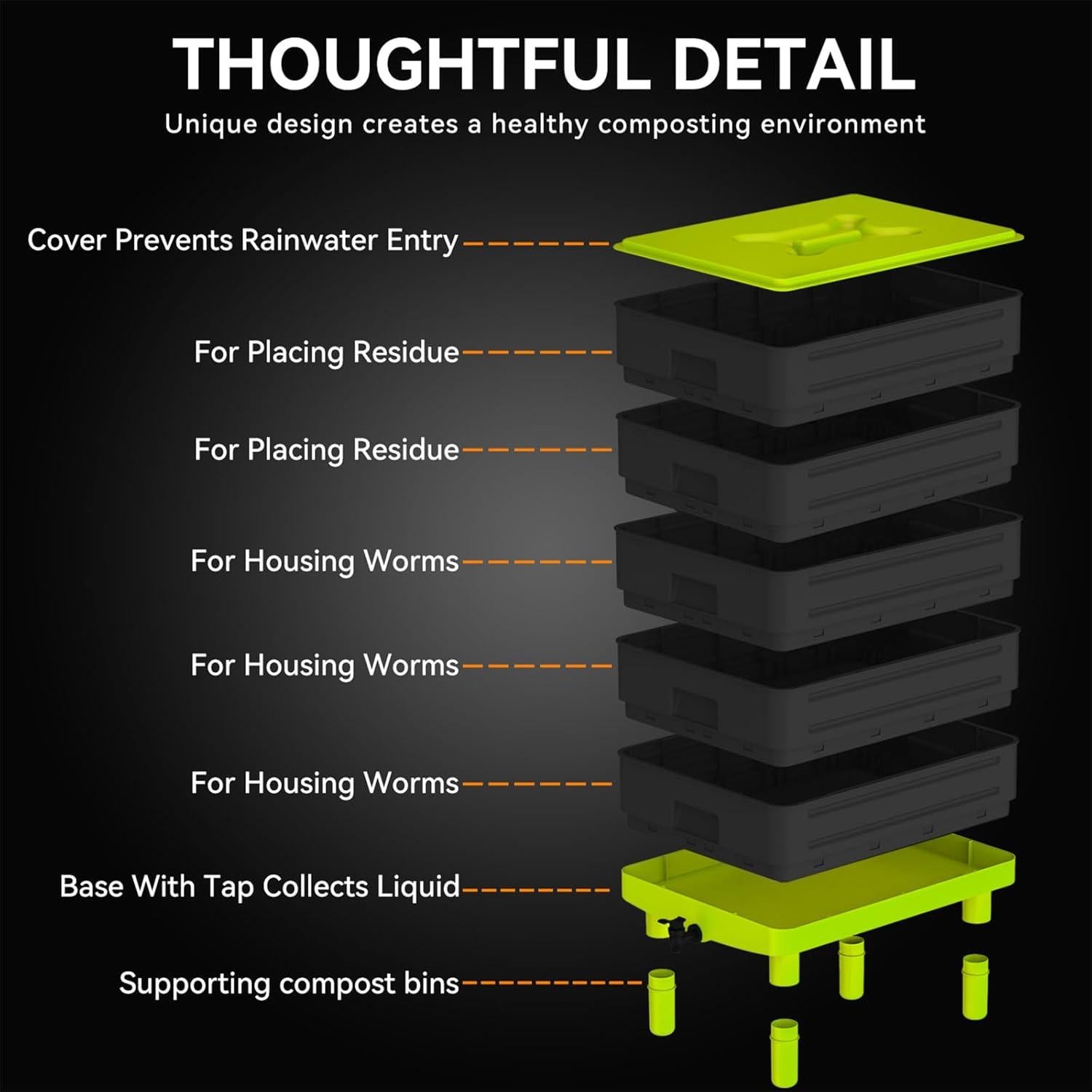 Compostador de Lombrices TOP XIAN 100L 5 Bandejas Negro