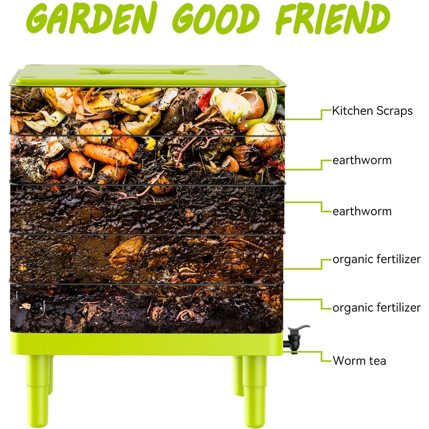 Compostador de Lombrices TOP XIAN 100L 5 Bandejas Negro