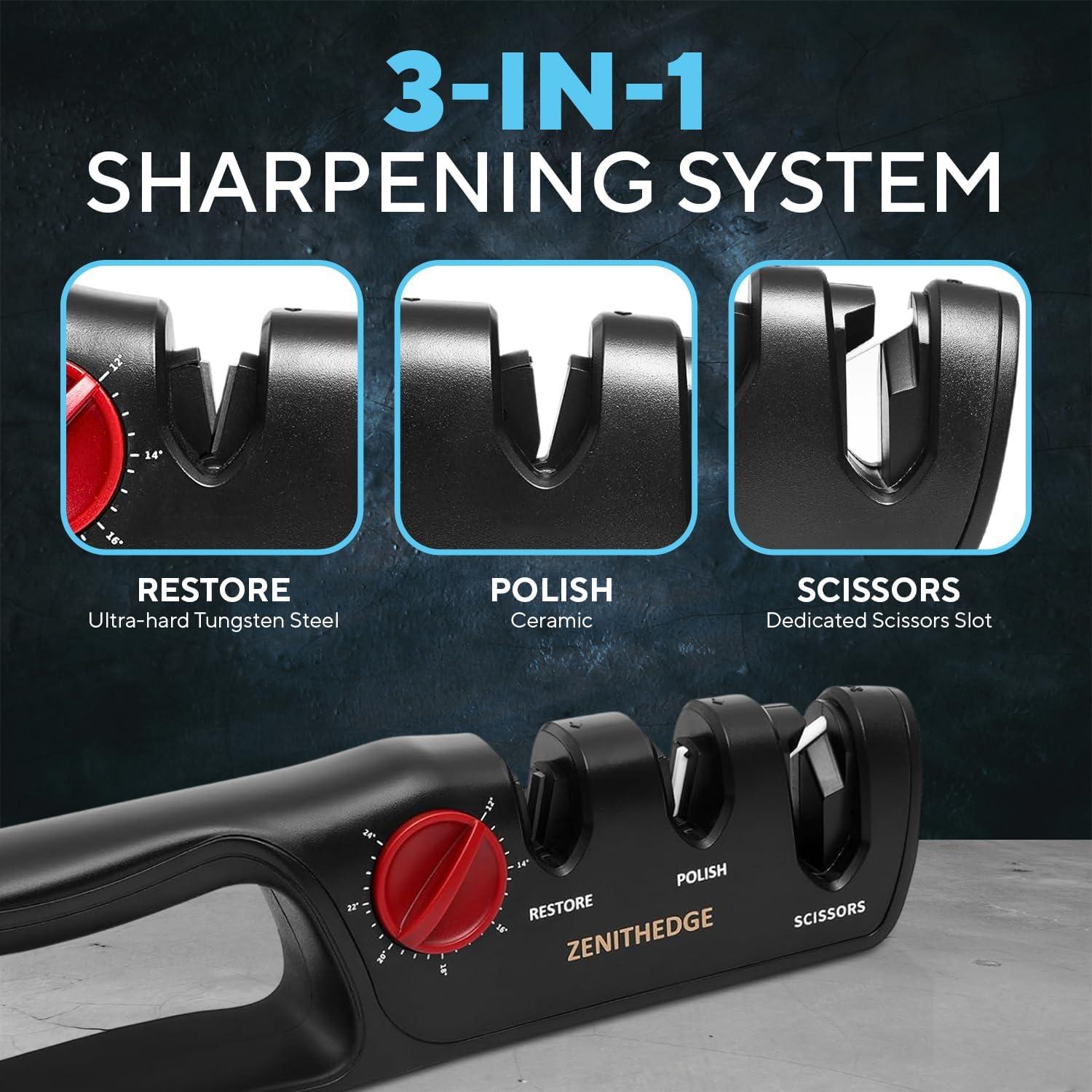 Afilador de Cuchillos ZenithEdge 3 en 1 Ajustable 14°-24°