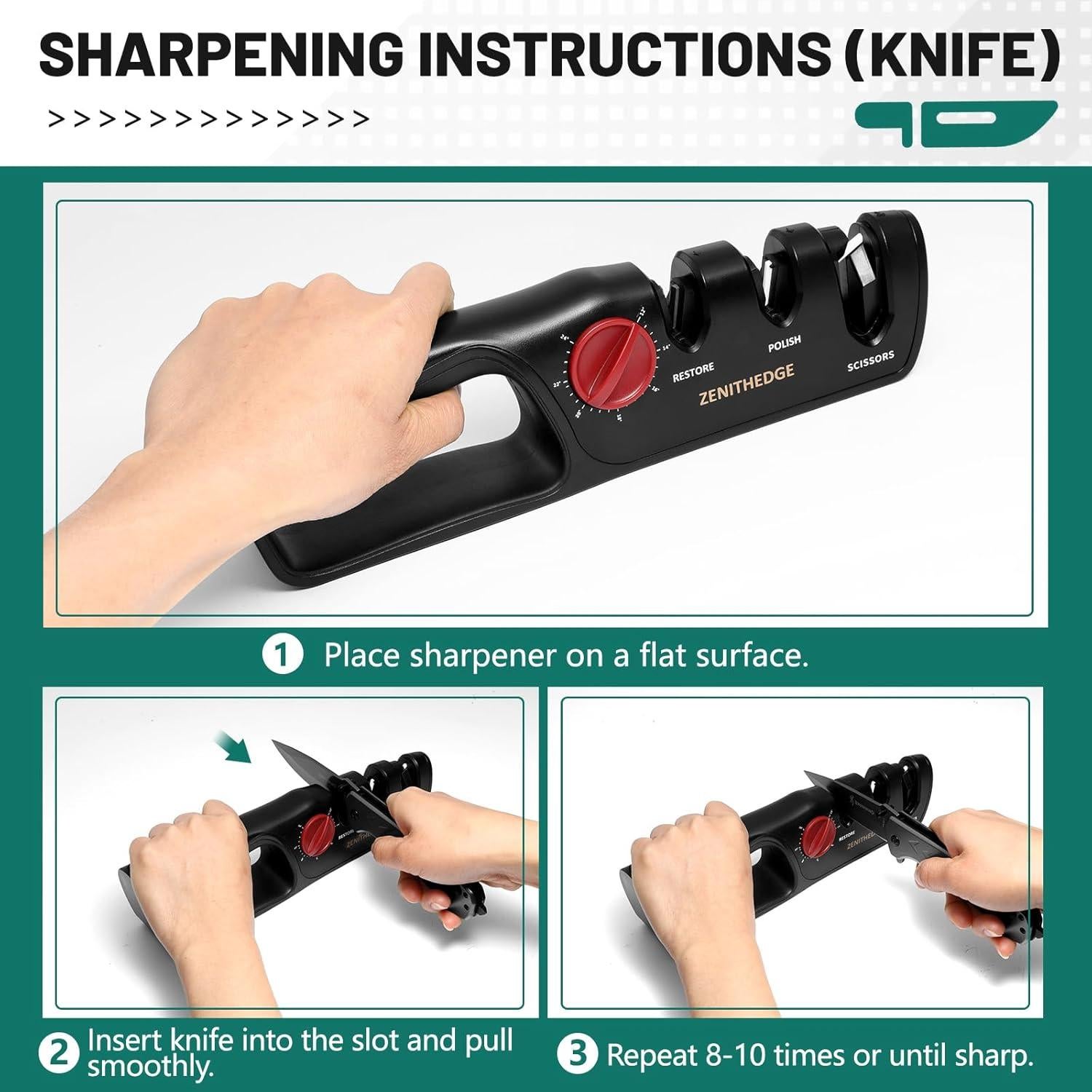 Afilador de Cuchillos ZenithEdge 3 en 1 Ajustable 14°-24°