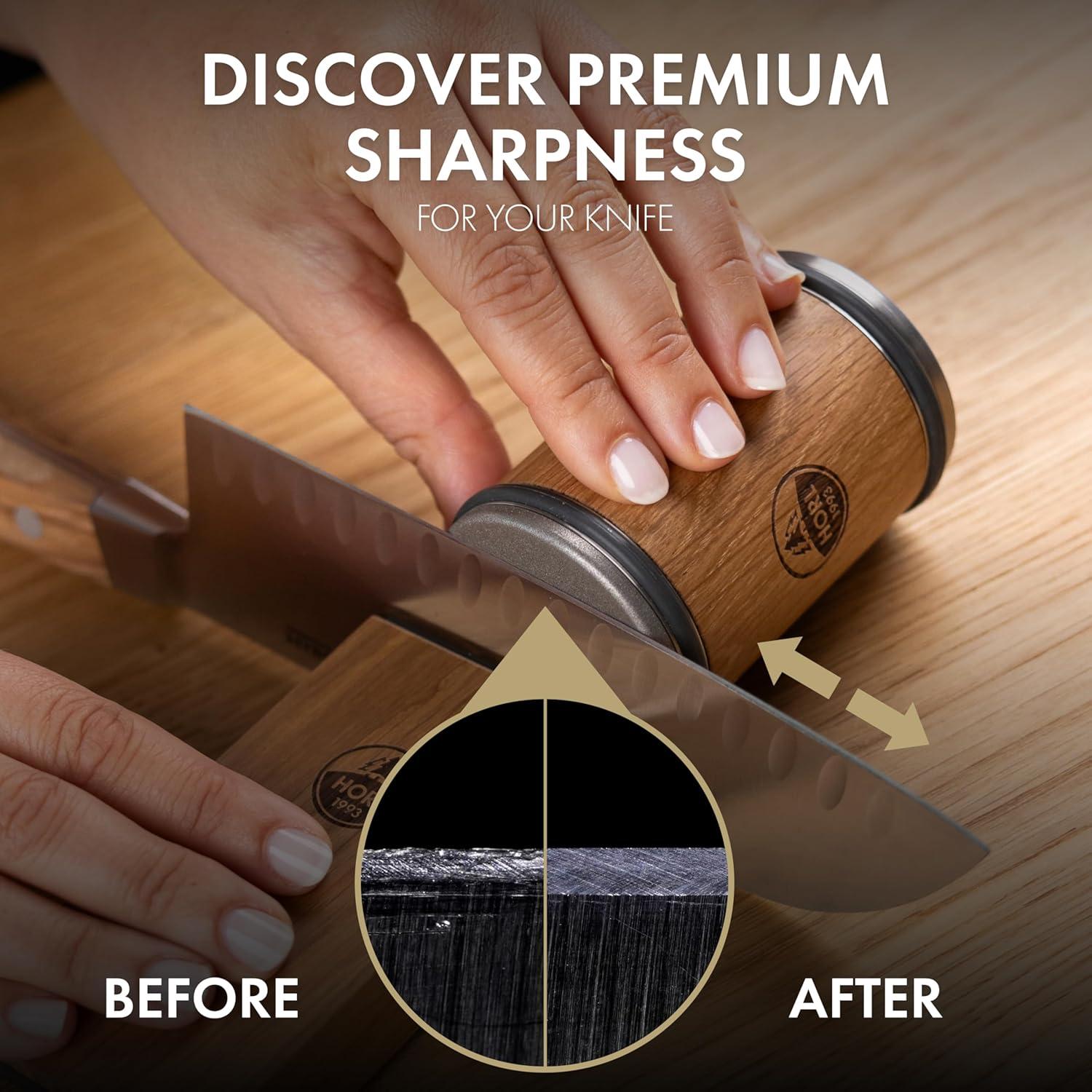 Afilador de Cuchillos HORL 2 de Madera de Roble con Discos Premium