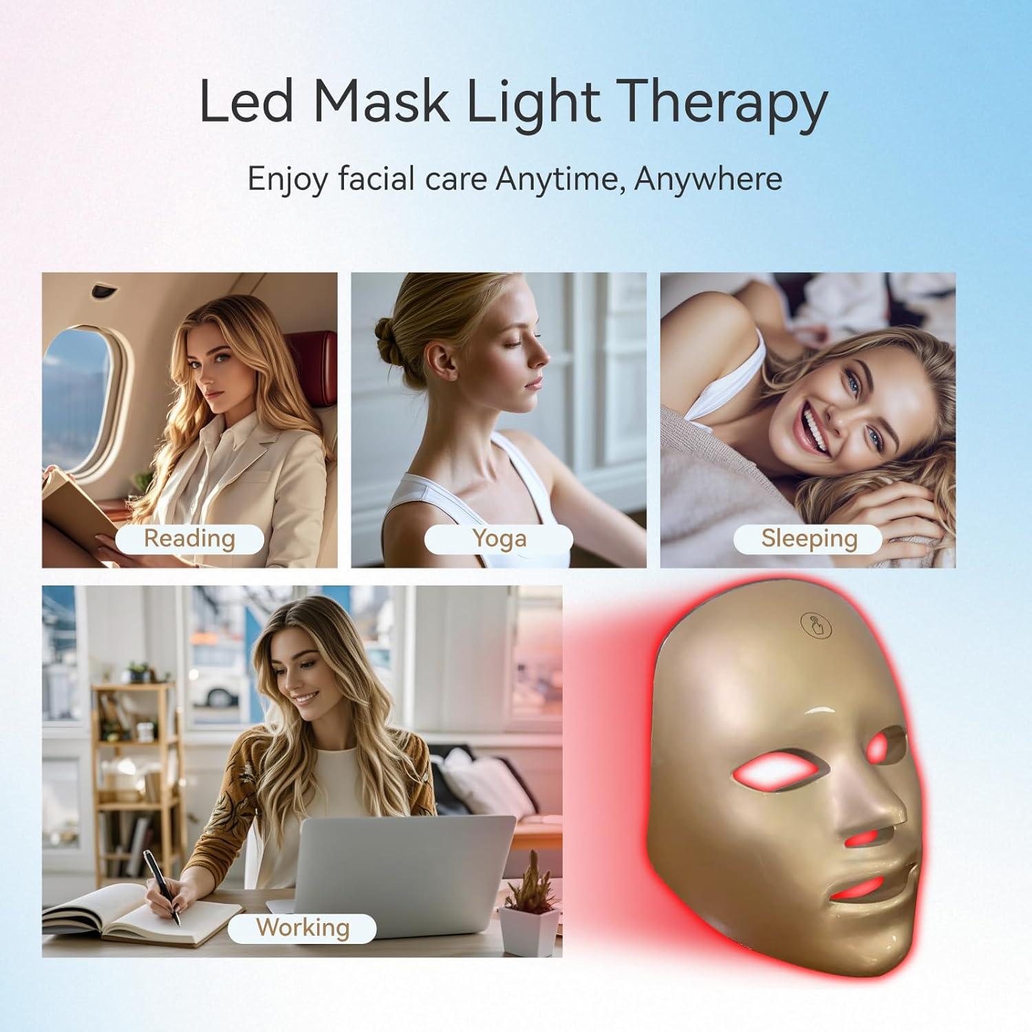 Máscara Facial LED BeaRay Oro 7 Colores Portátil Inalámbrica