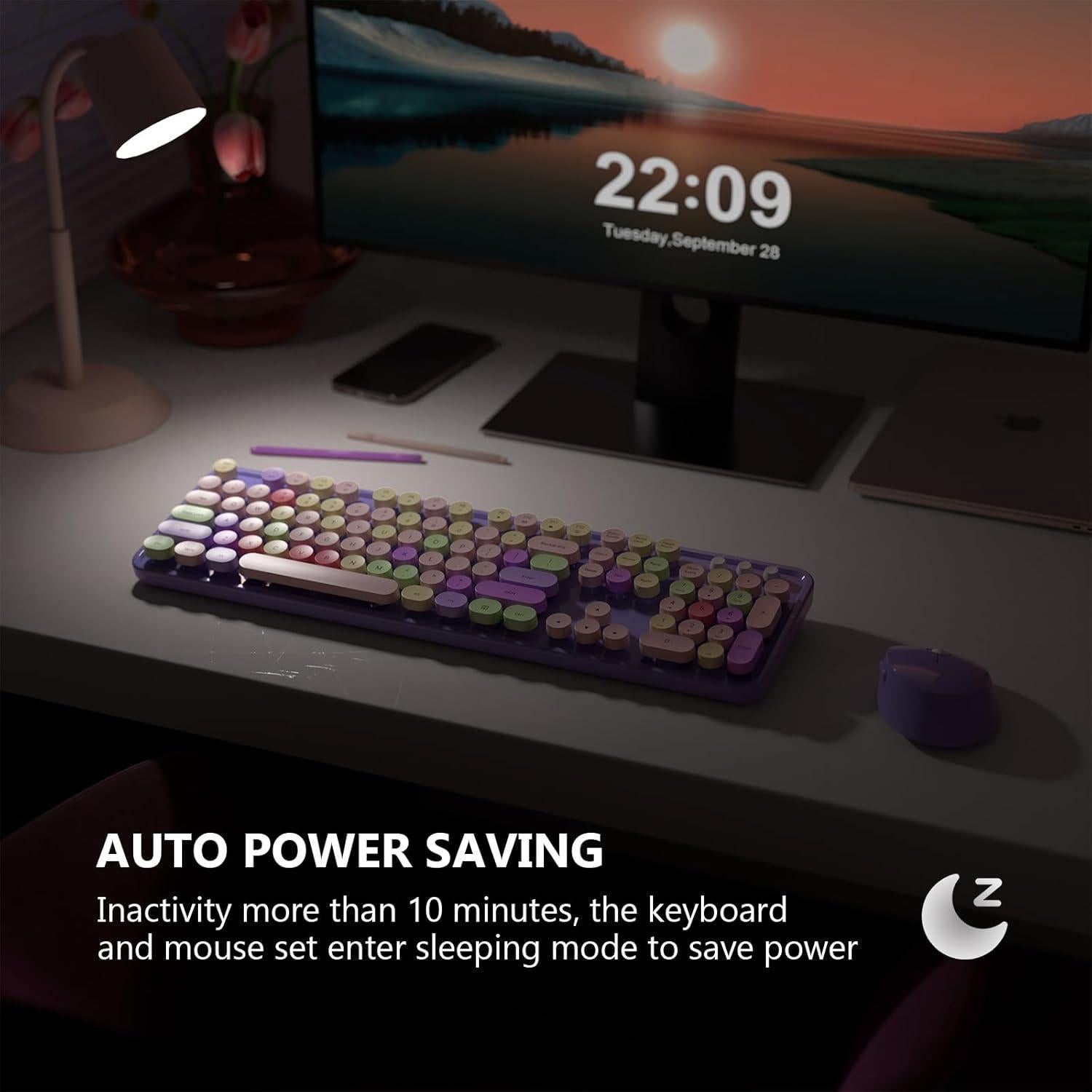 Combo Teclado y Ratón Inalámbrico MOFII Retro Púrpura