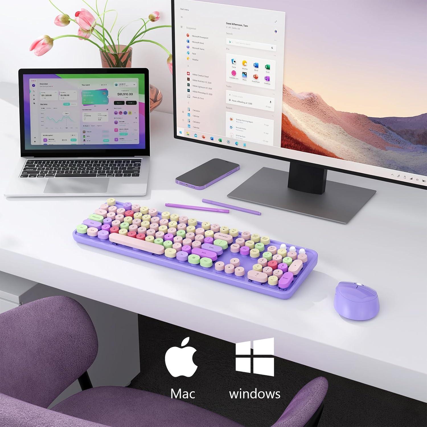 Combo Teclado y Ratón Inalámbrico MOFII Retro Púrpura