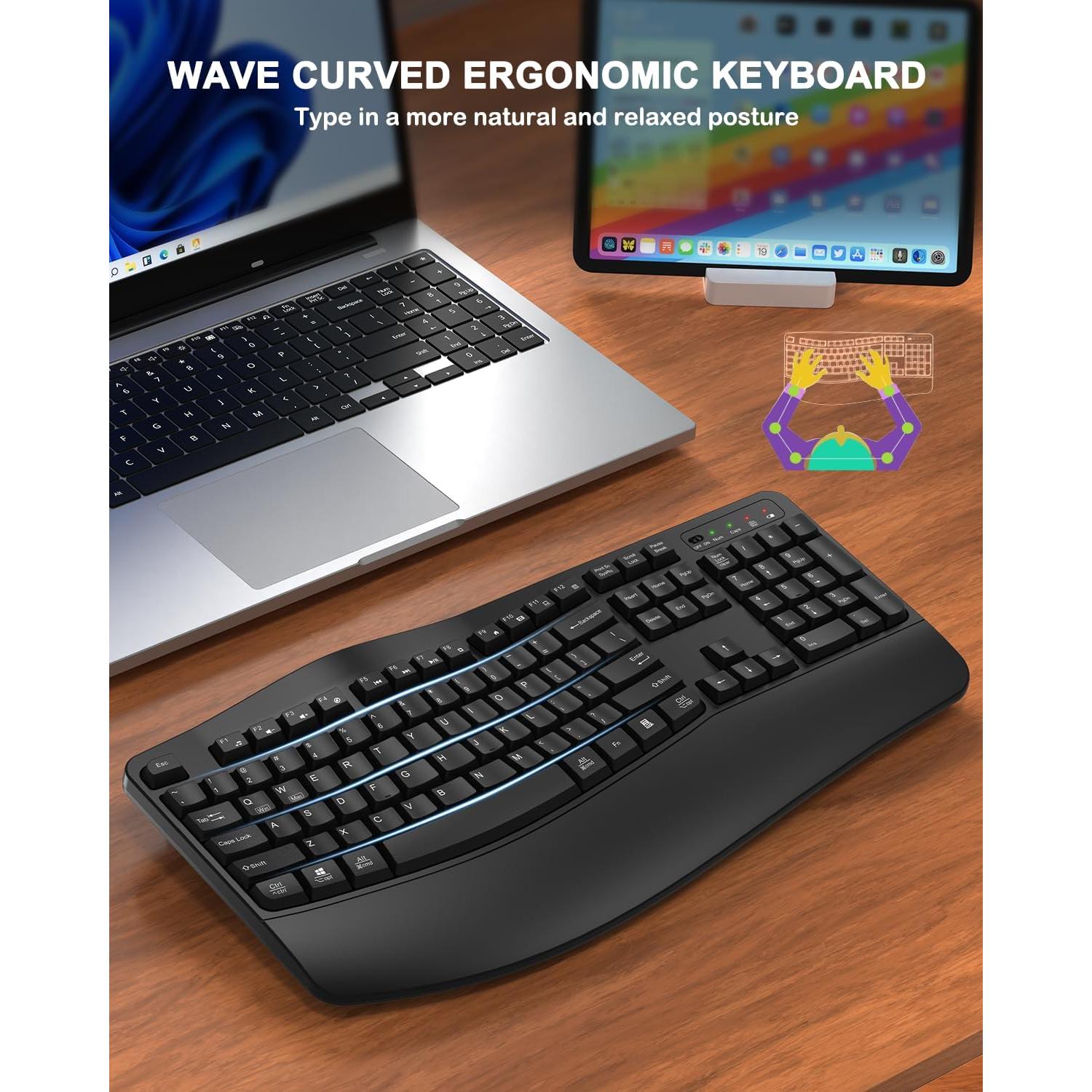 Teclado Inalámbrico Ergonómico QUASIO con Reposamuñecas