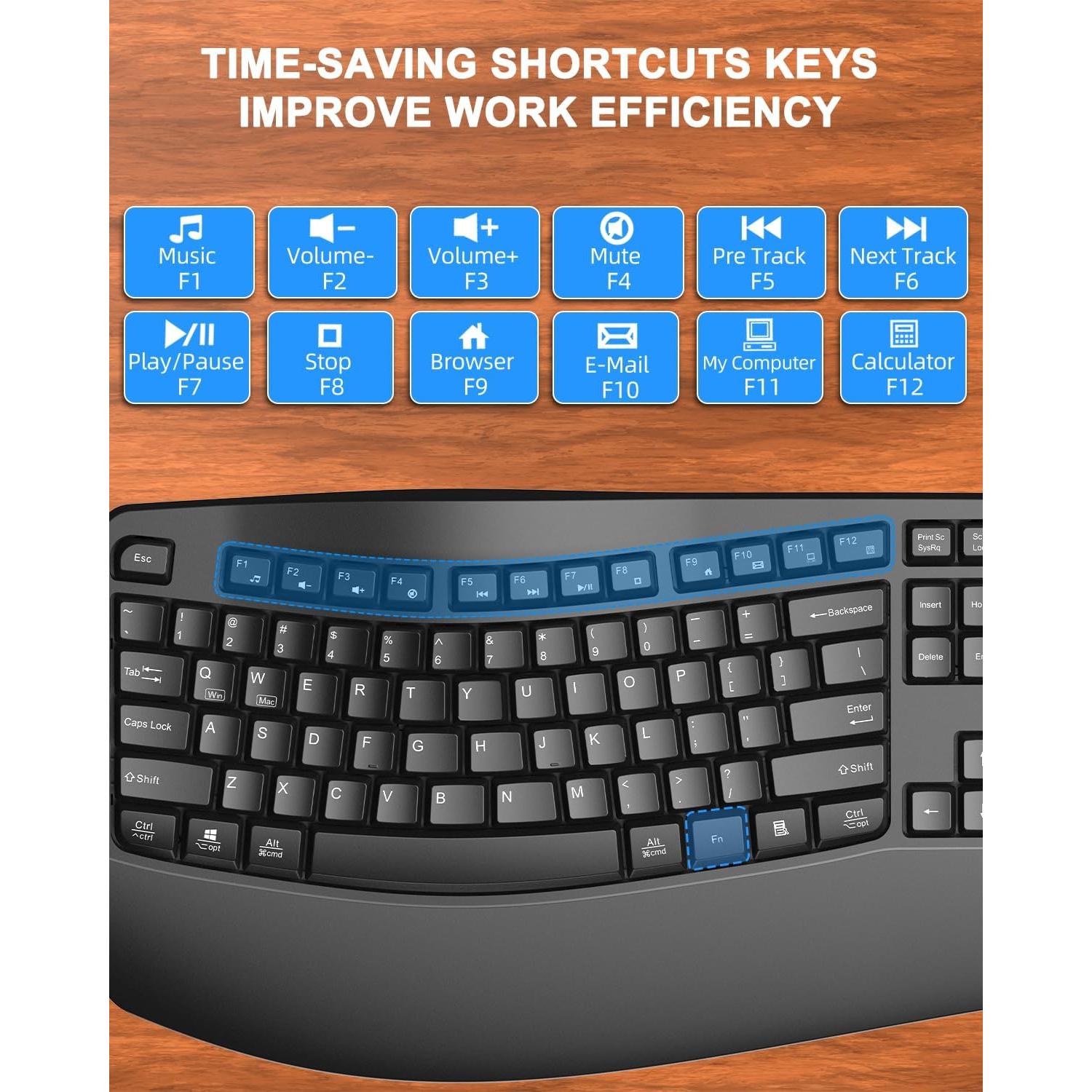 Teclado Inalámbrico Ergonómico QUASIO con Reposamuñecas
