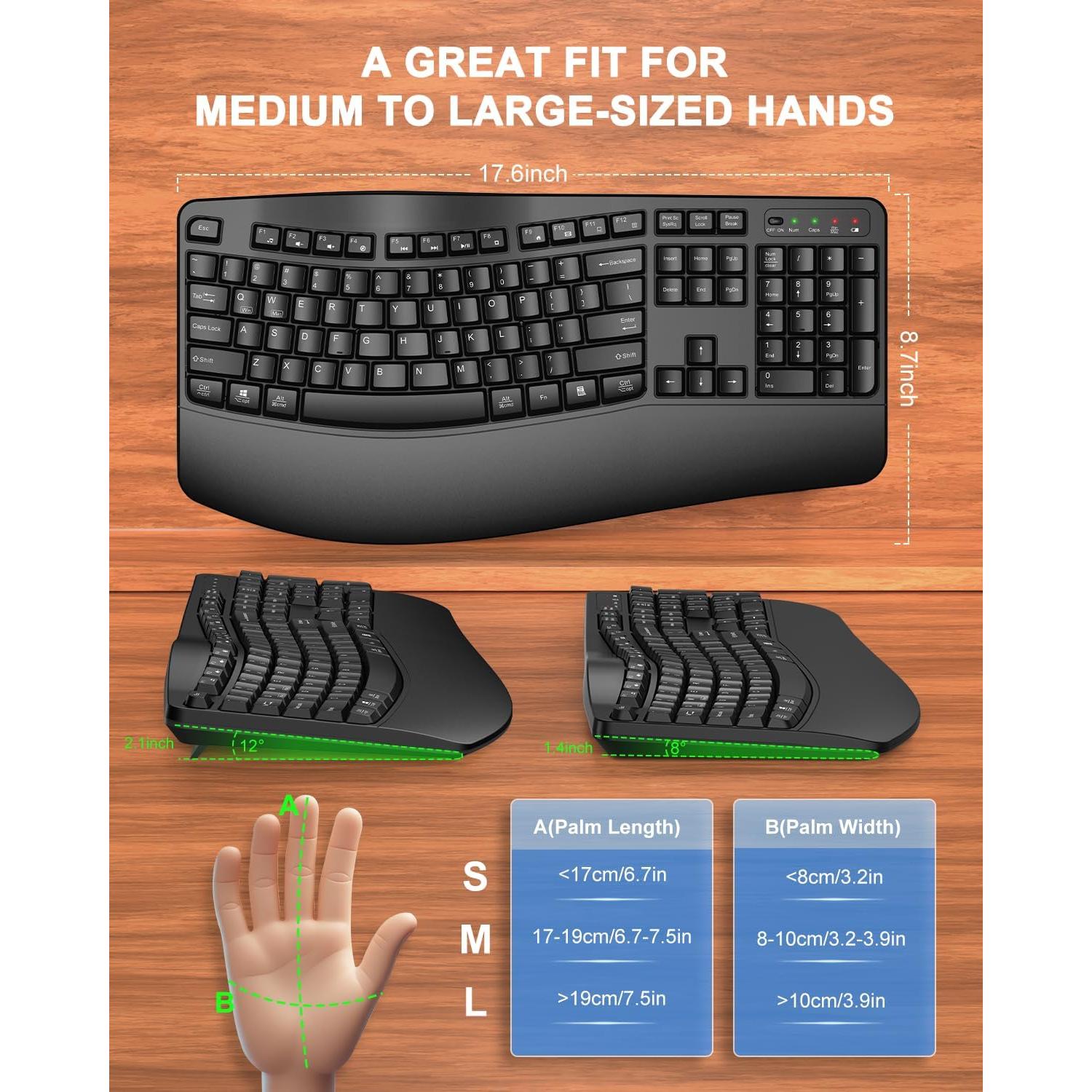 Teclado Inalámbrico Ergonómico QUASIO con Reposamuñecas