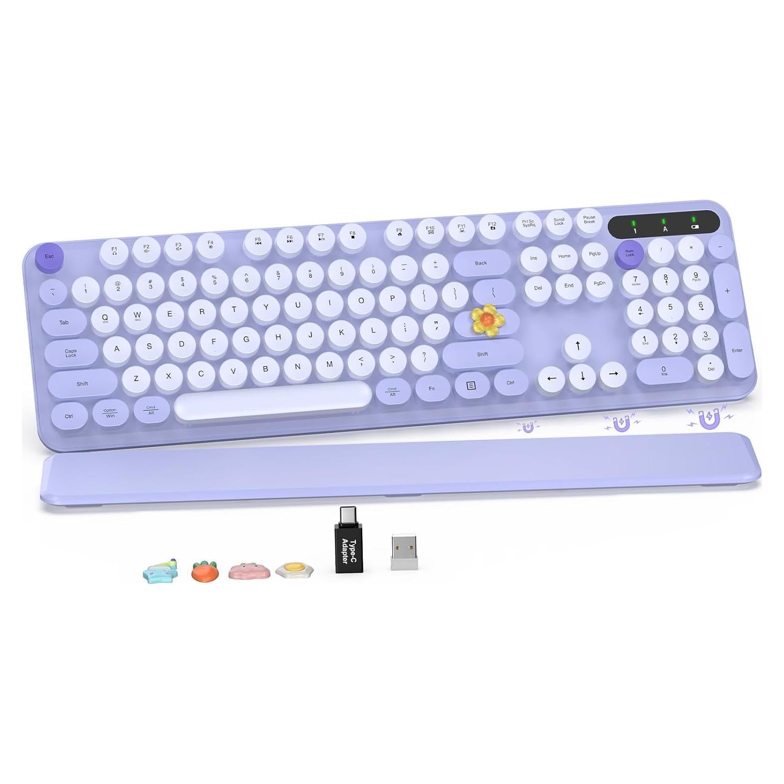 Teclado Inalámbrico Retro SABLUTE Colorido Púrpura con Reposamuñecas
