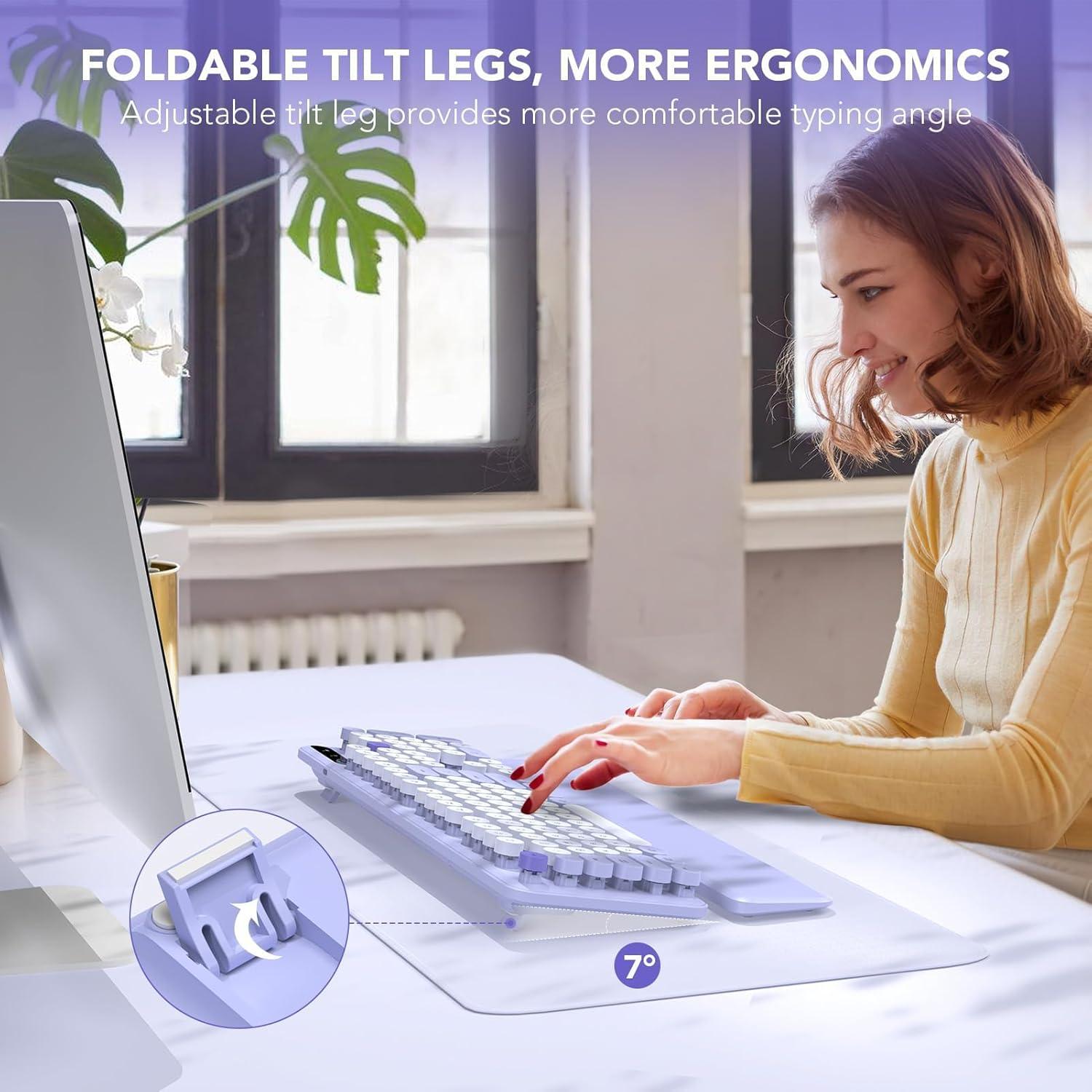 Teclado Inalámbrico Retro SABLUTE Colorido Púrpura con Reposamuñecas