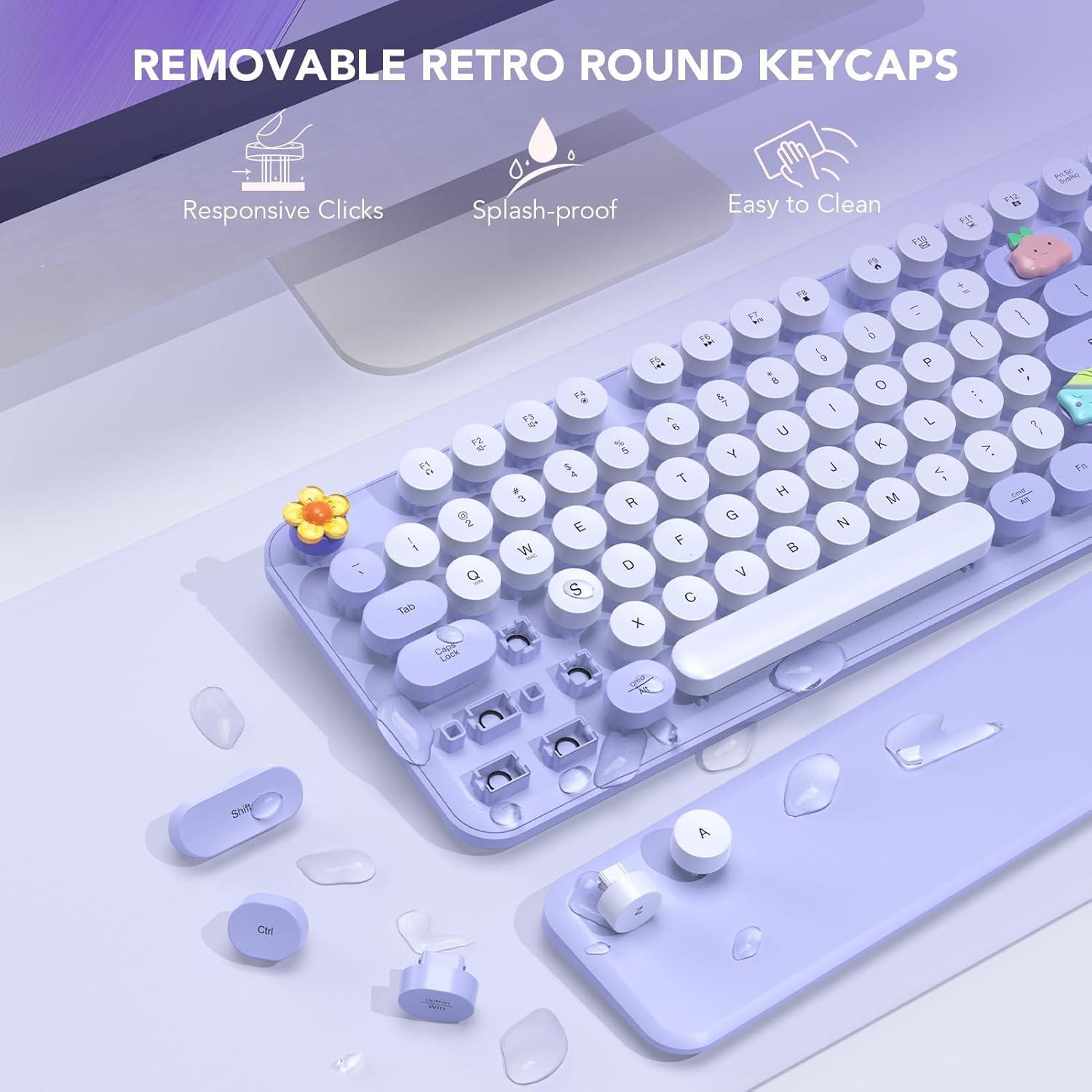 Teclado Inalámbrico Retro SABLUTE Colorido Púrpura con Reposamuñecas
