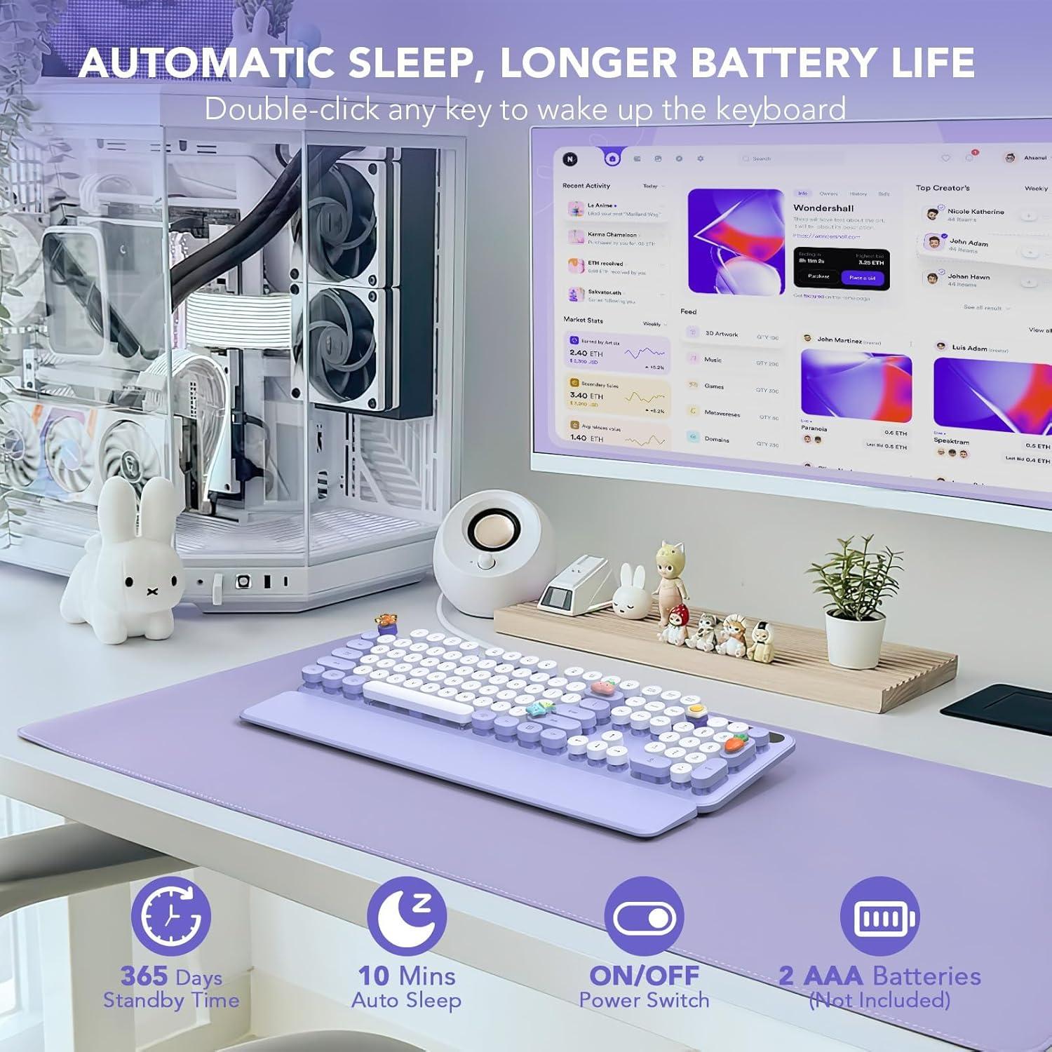 Teclado Inalámbrico Retro SABLUTE Colorido Púrpura con Reposamuñecas